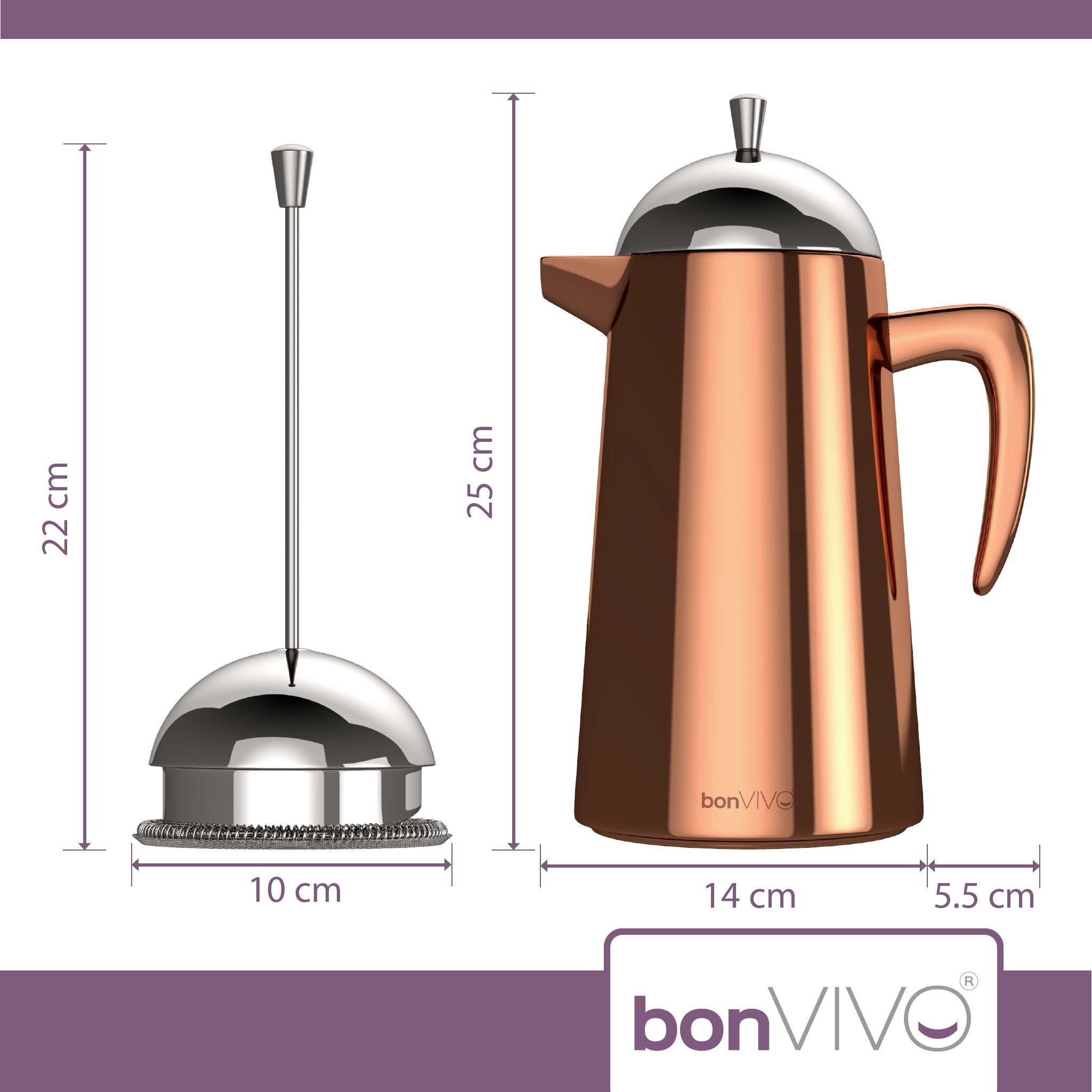 bonVIVO Aromo Caffettiera French Press 1000 ml Acciaio Inox