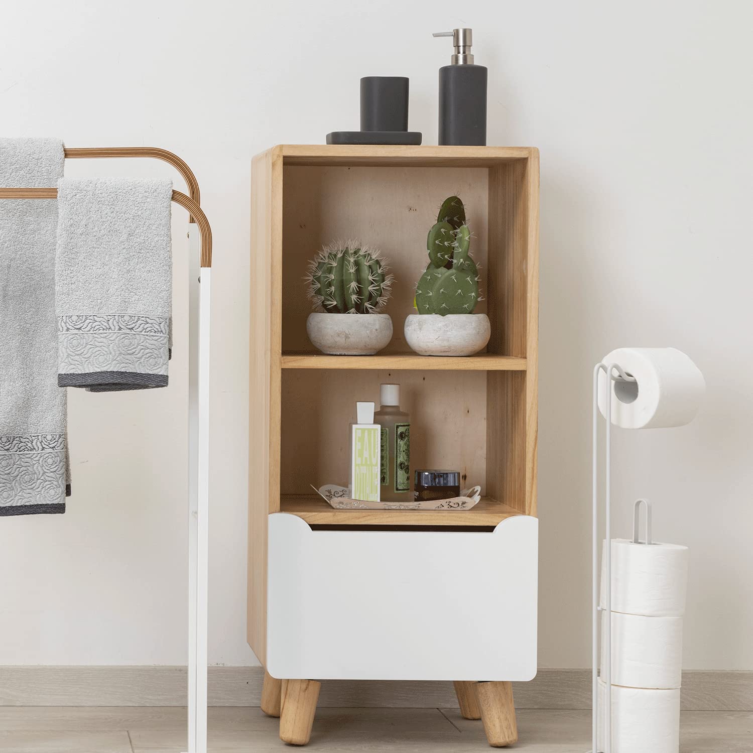 Baroni Home scaffale legno bianco con cassetto 38x38x114 cm