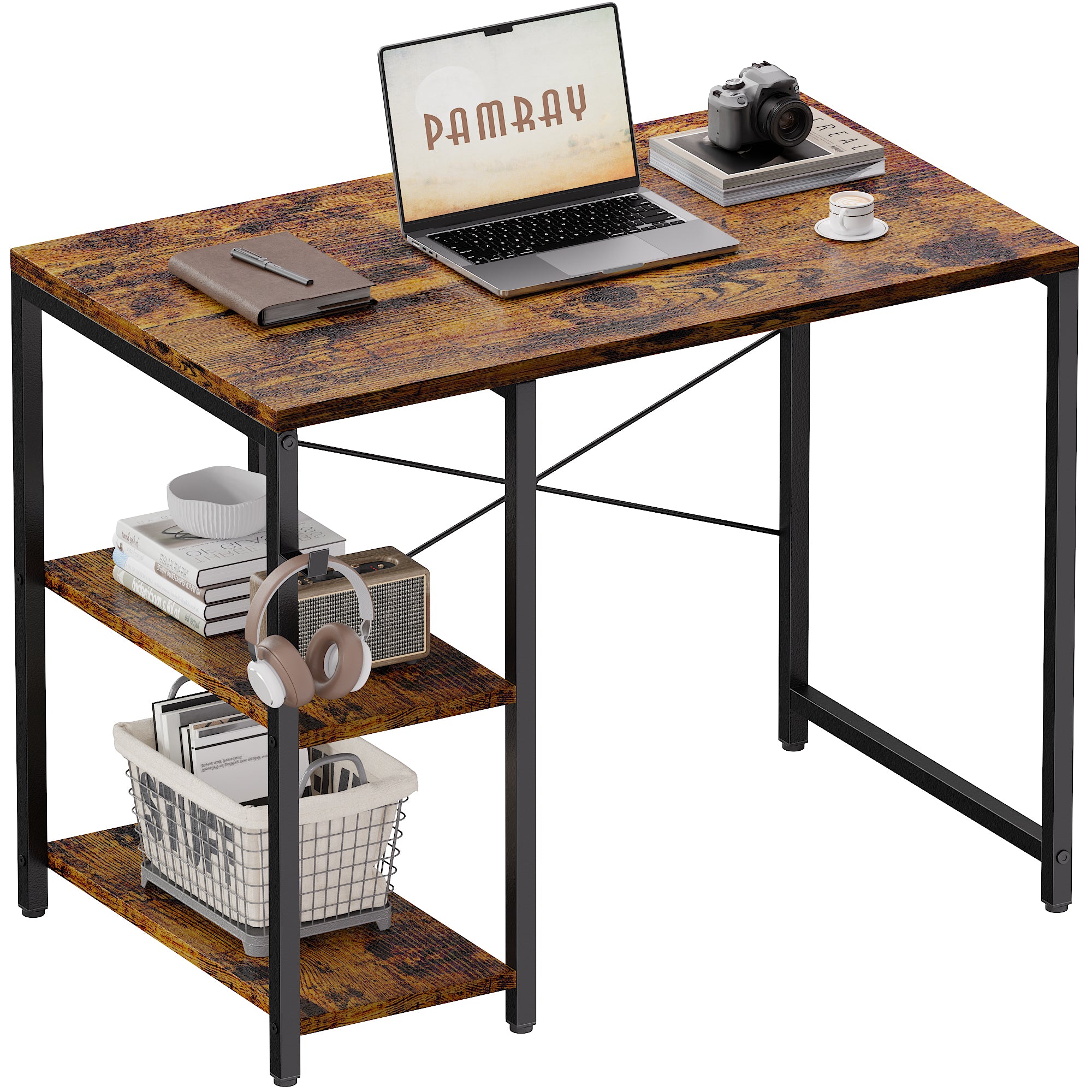 Pamray 32 Pollici Scrivania Piccola Grigia 81 cm Scaffali