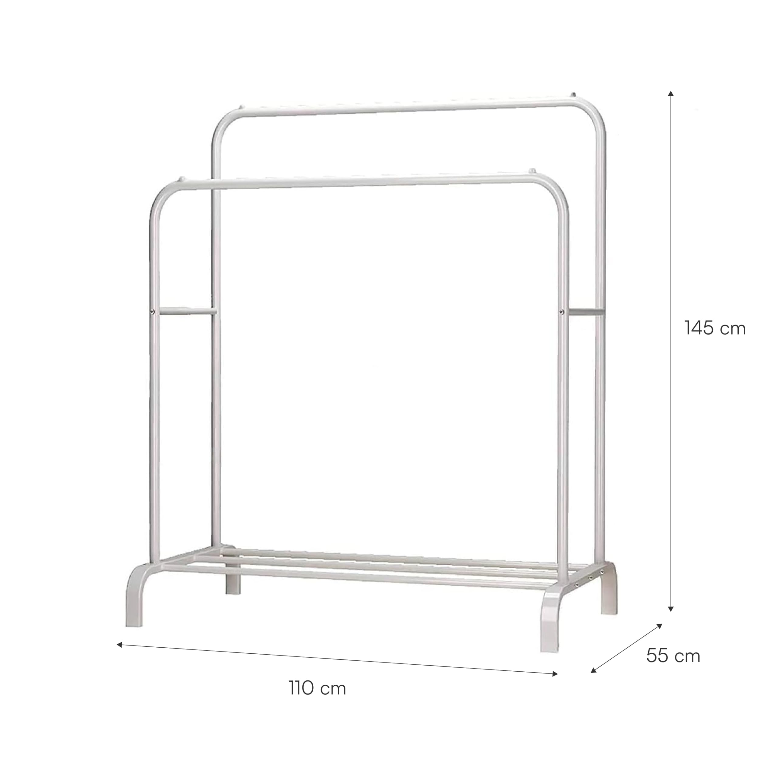 Baroni Home Stand Appendiabiti Doppia Barra Bianco 110x55x145 cm