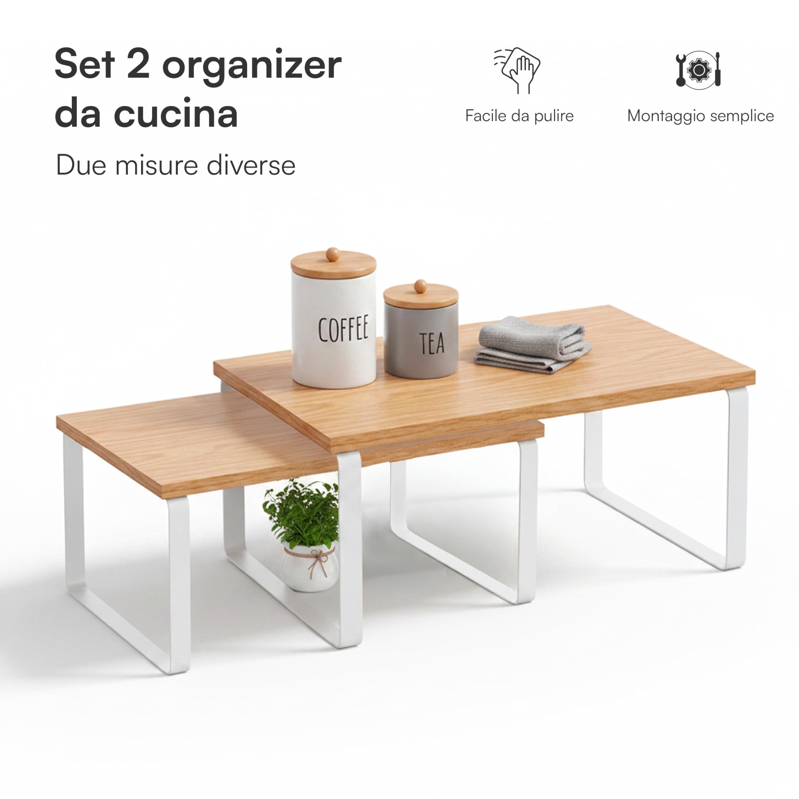 Baroni Home set 2 alzate cucina naturali 30x20x30 cm salvaspazio