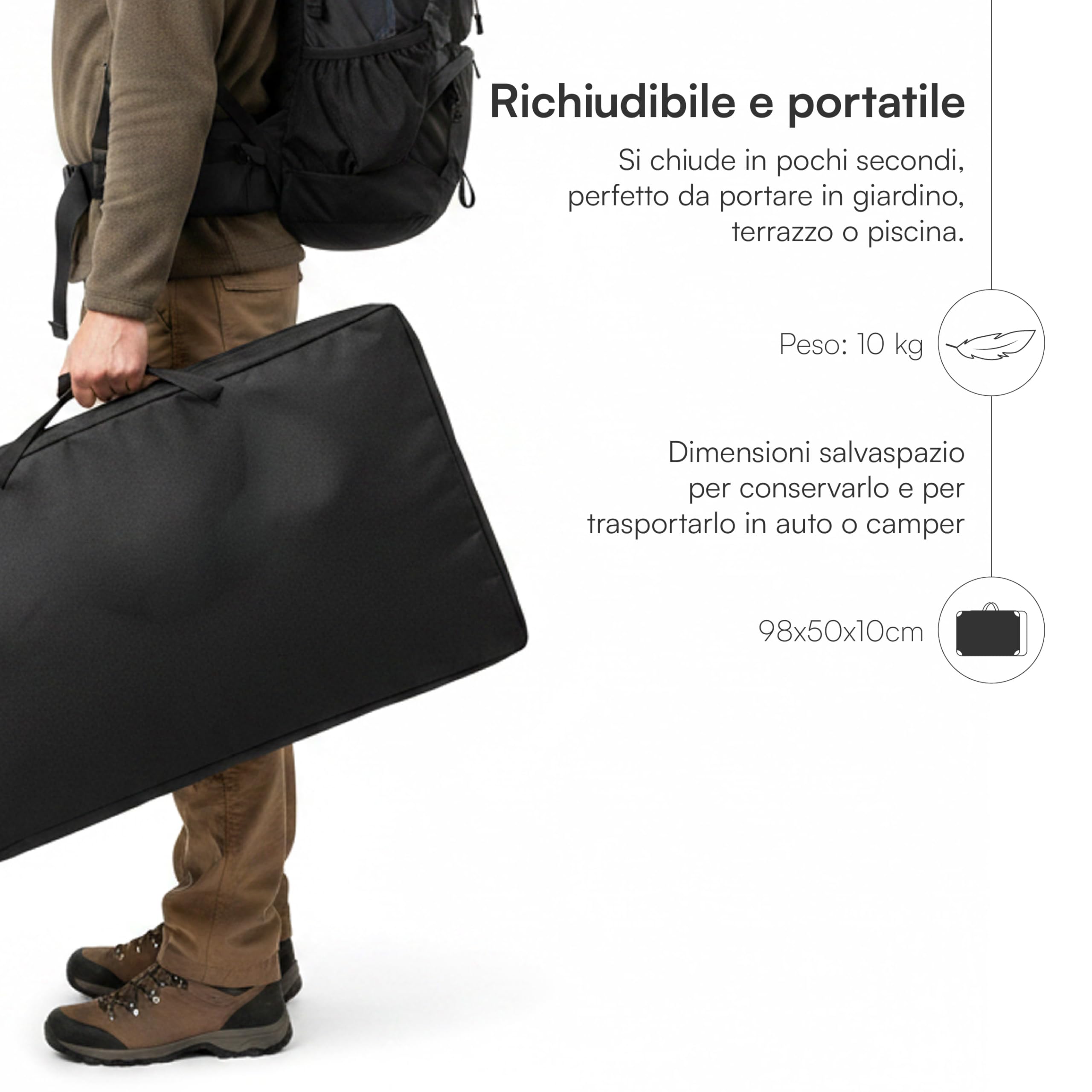 Baroni armadietto campeggio pieghevole nero 96x48x79 cm