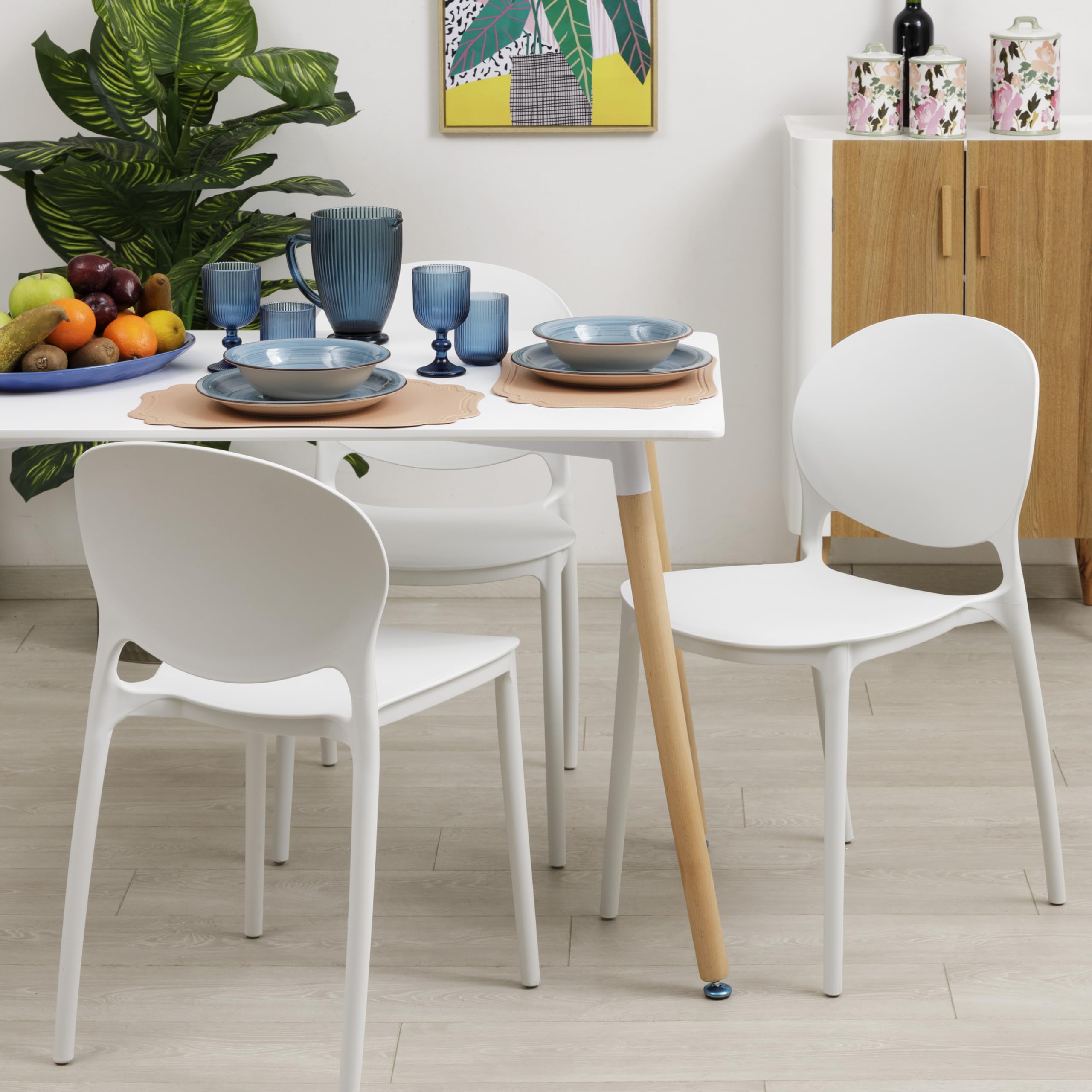 Baroni Home Set 4 Sedie Plastica Bianca 46x50x80 cm