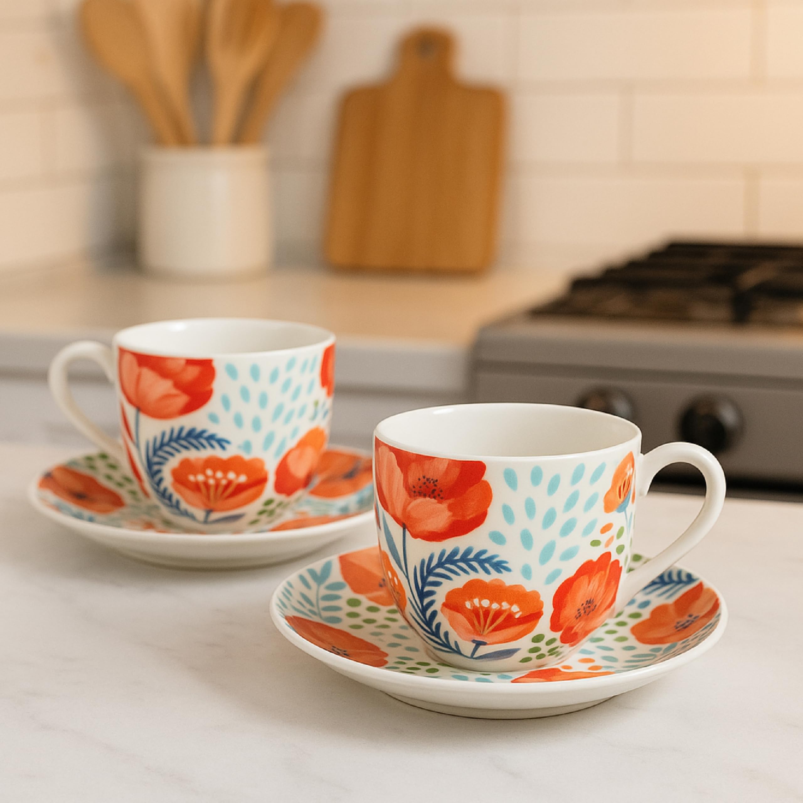 Baroni Home Papaveri Rossi set 2 tazzine caffè porcellana