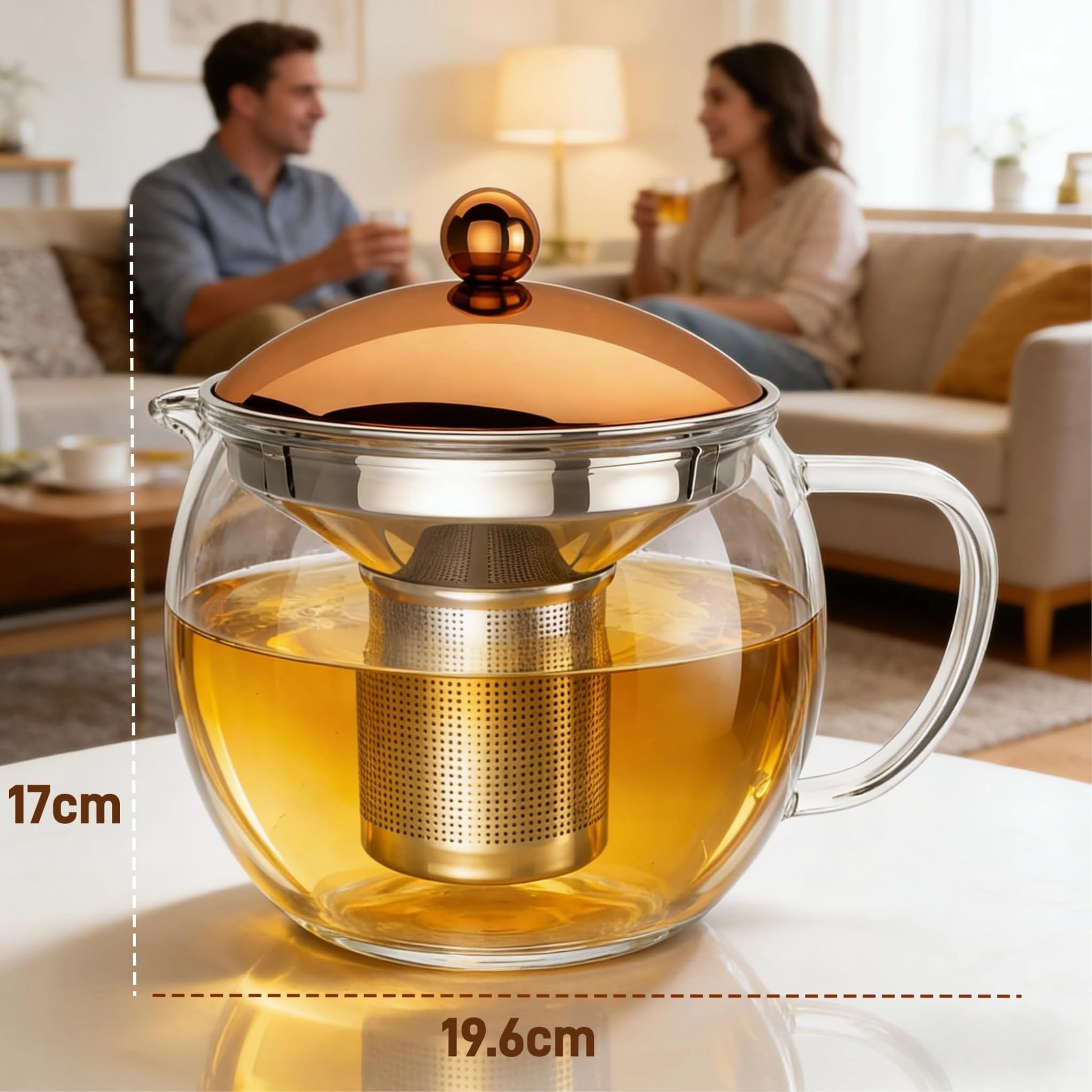 bonVIVO teiera vetro 1,5 L rame con infusore