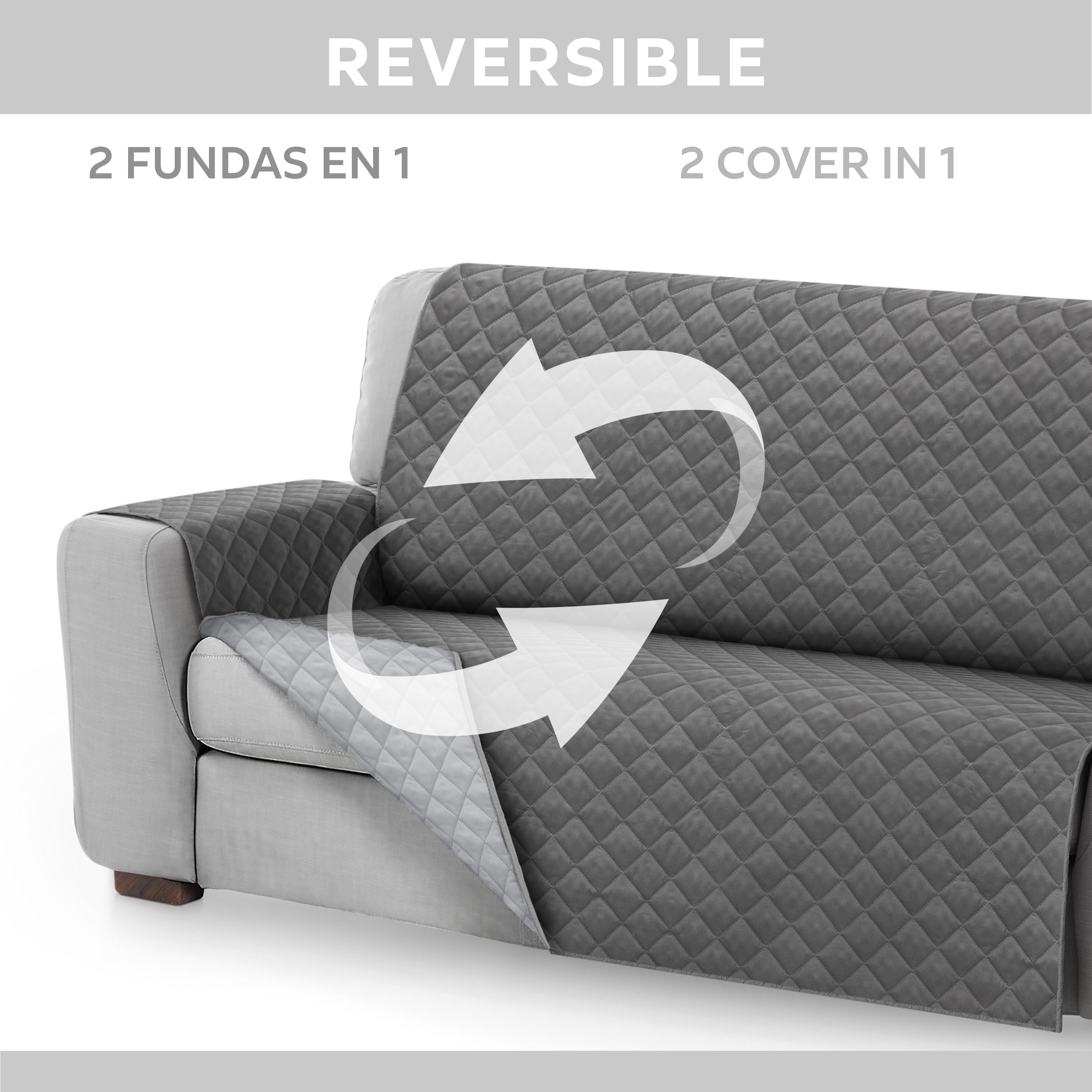 Textilhome Malu Copridivano 3 Posti 160 cm Grigio Imbottito