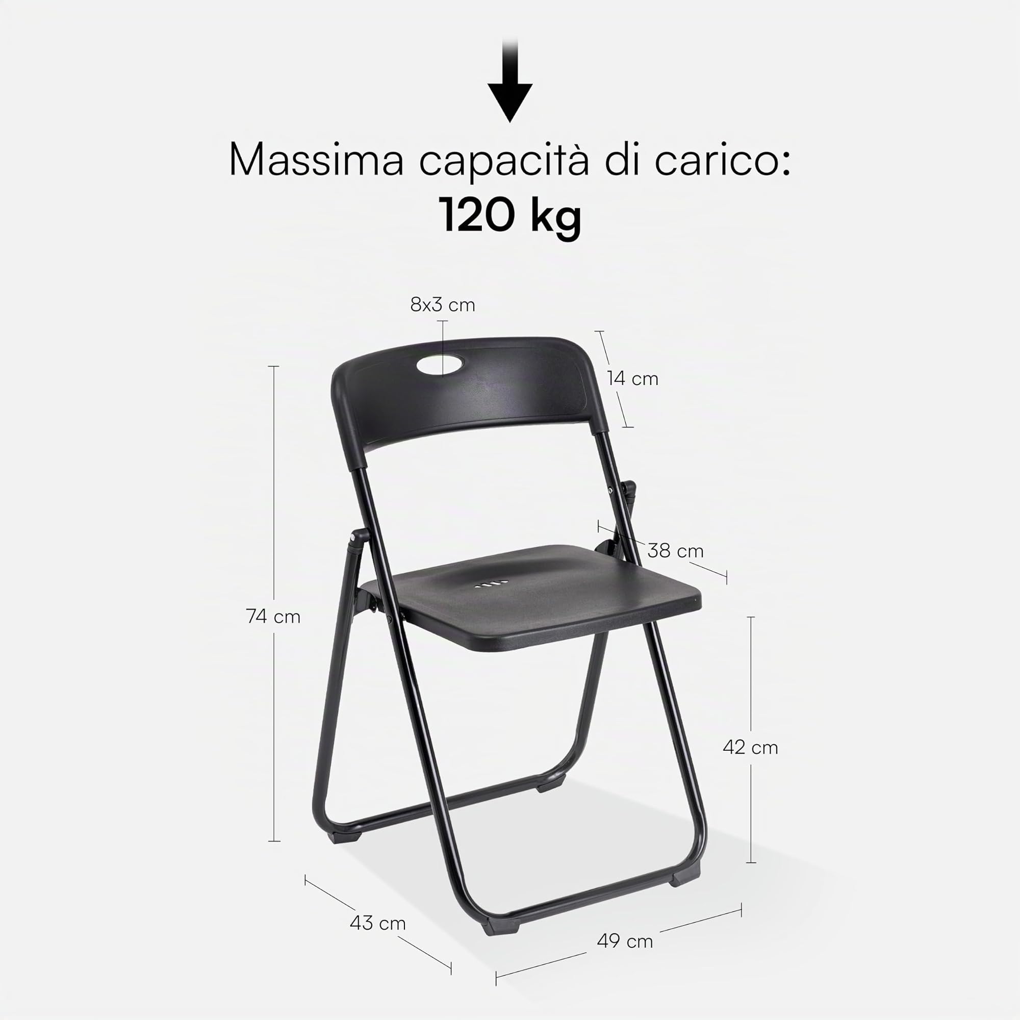 Baroni Home Sedia Pieghevole Acciaio Nera 74x43x49 cm