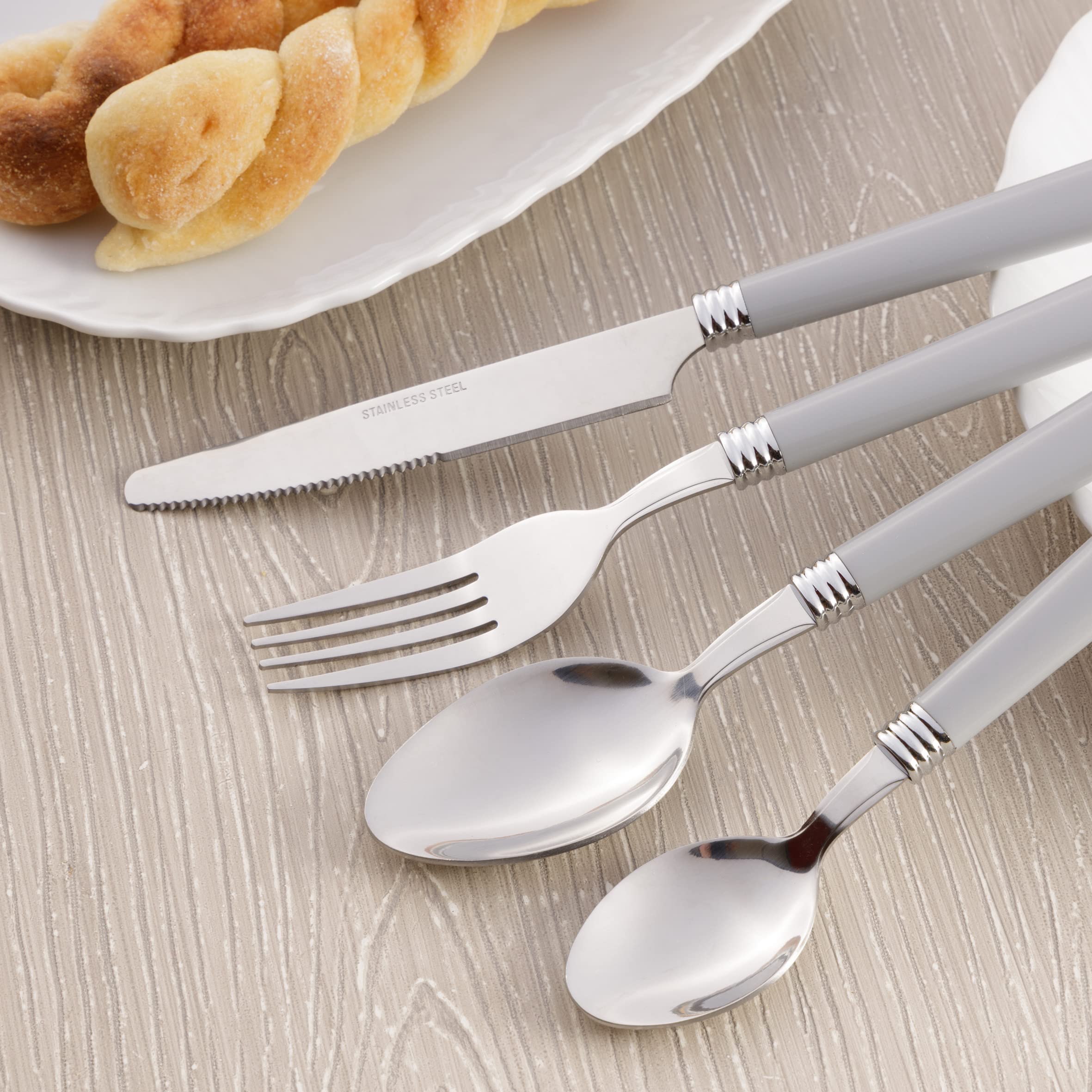 Baroni Home Set Posate 24 Pezzi Grigio Acciaio Inox