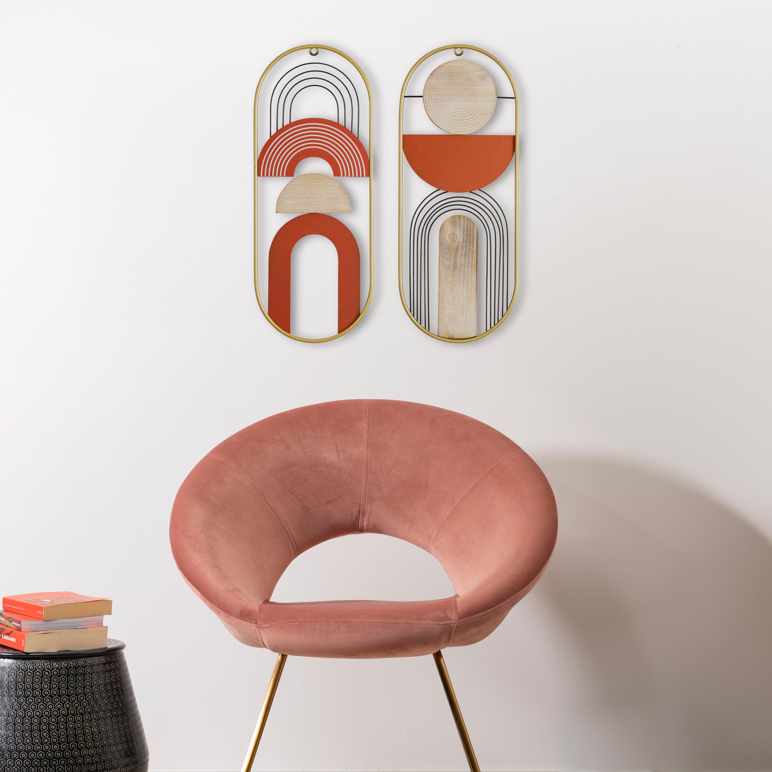 Baroni Home Decorazione Muro Geometrie 2 Pezzi Acciaio Legno