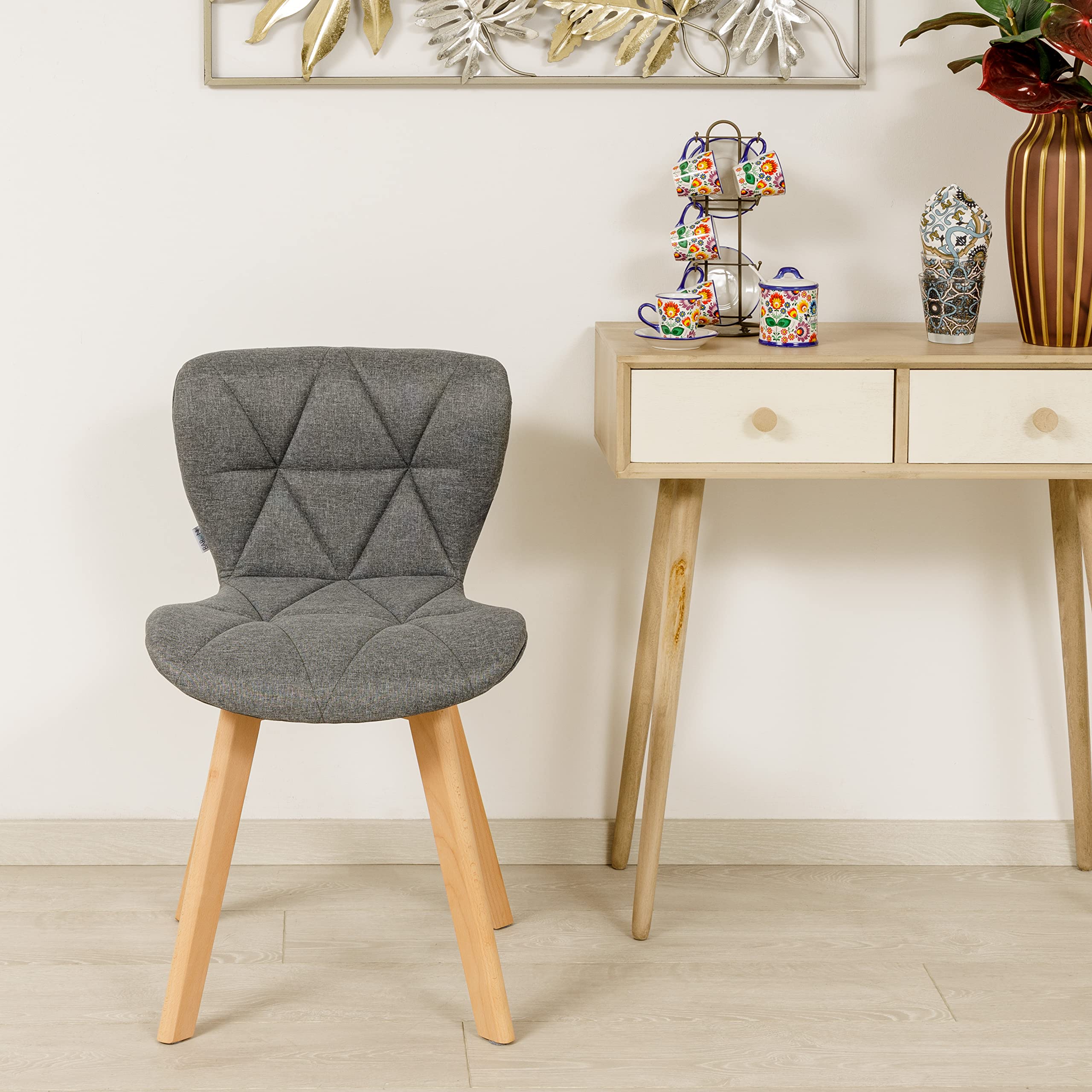 Baroni Home sedia grigia 4 pezzi gambe legno