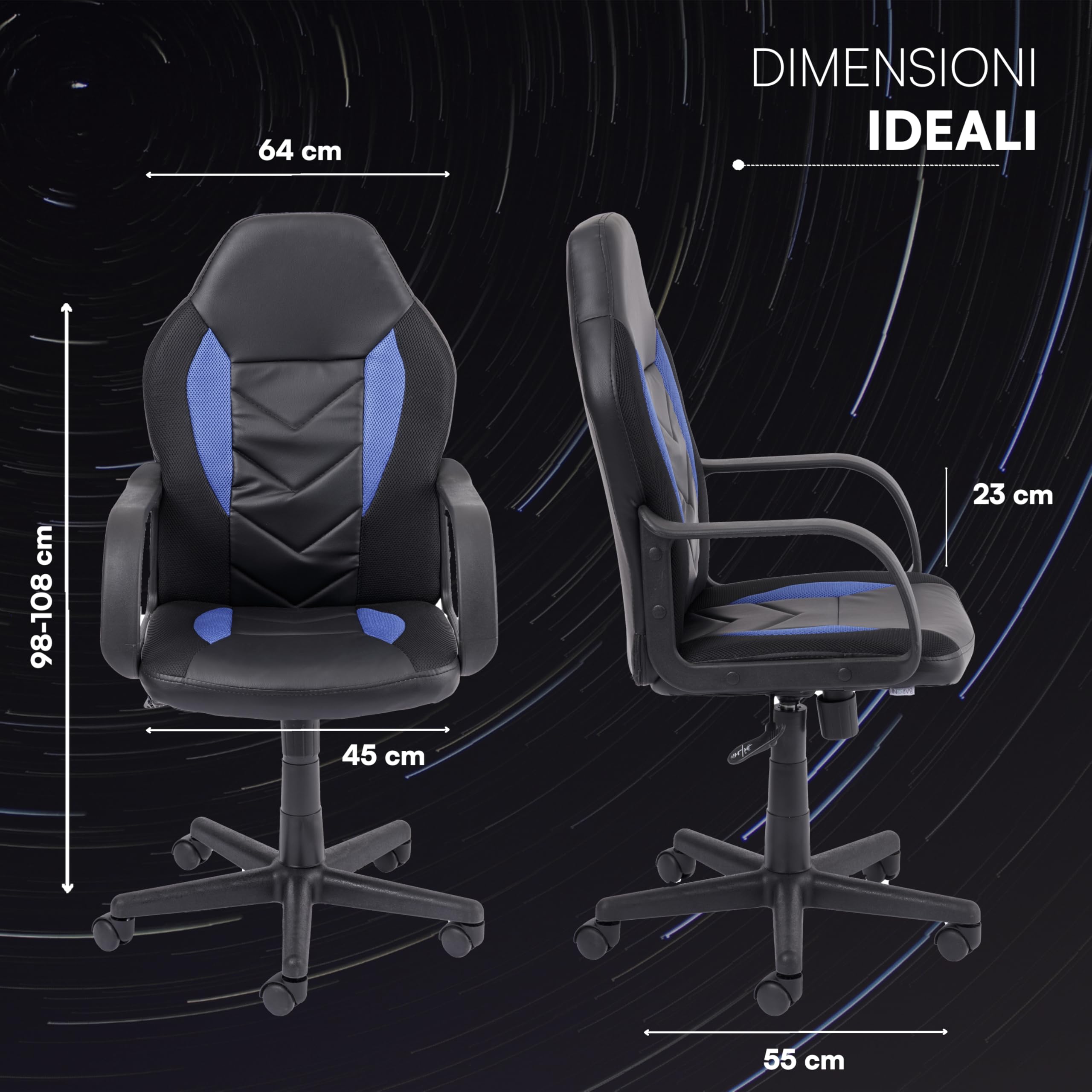 Baroni Home Sedia Gaming Ergonomica Blu Girevole