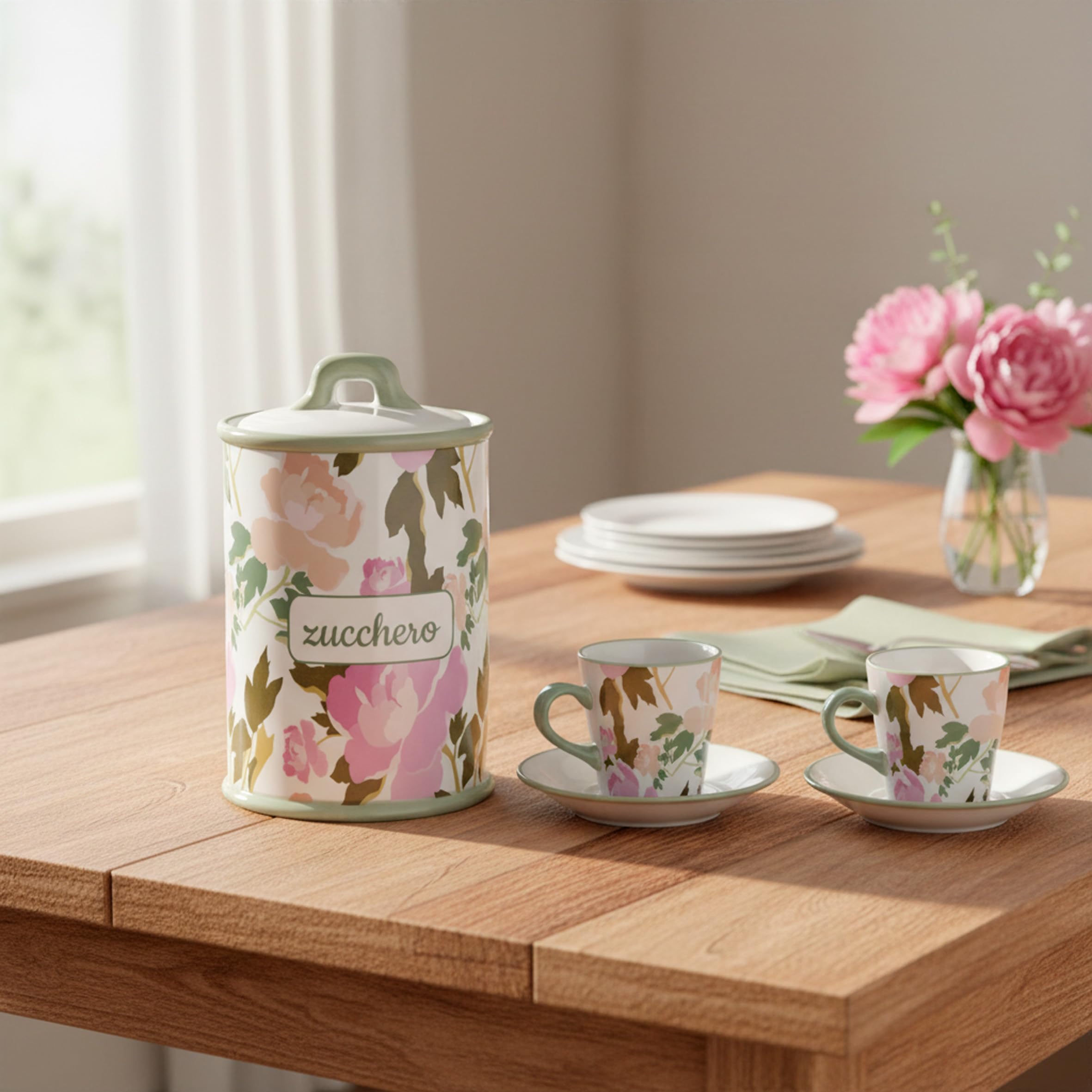 Baroni Home Rose Set Tazzine Ceramica con Stand 15x13x29 cm