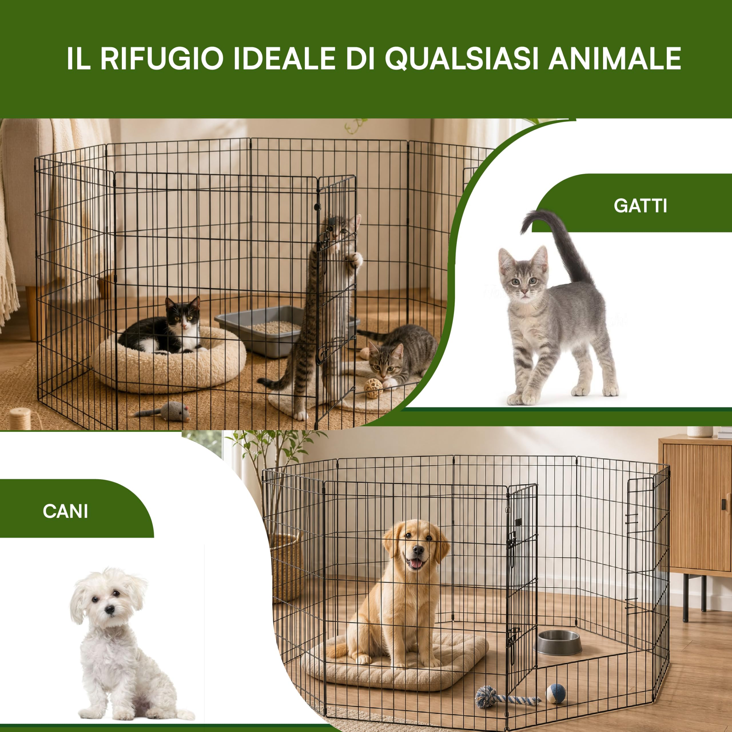 Baroni Home Recinto Cani 8 Pannelli Nero 76x60 cm