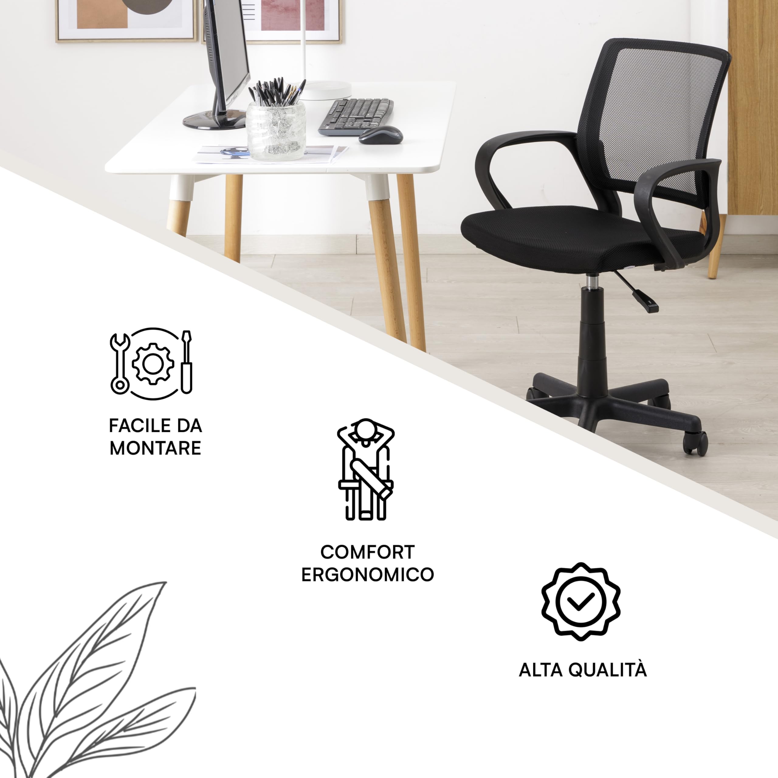 Baroni Home Sedia Ufficio Nera Ergonomica 55x48x91 cm
