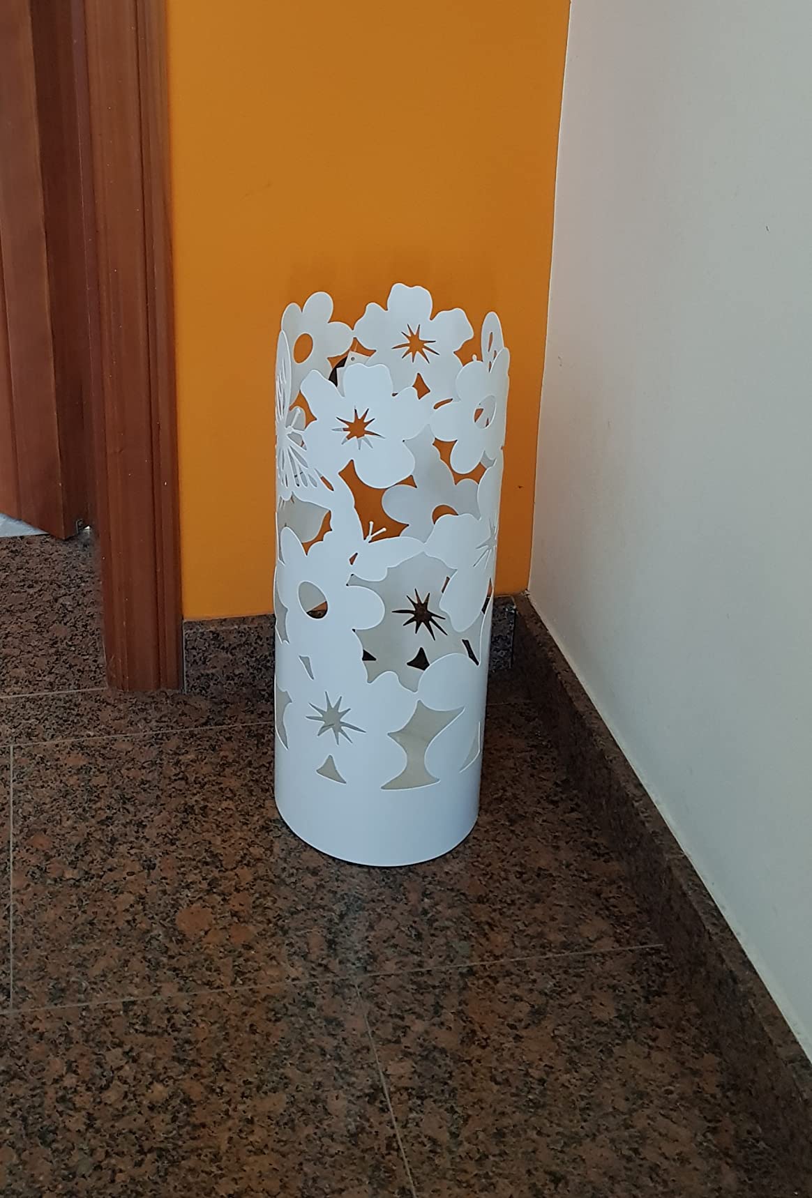 Baroni Home Portaombrelli Flowers Bianco Metallo 19x19x49