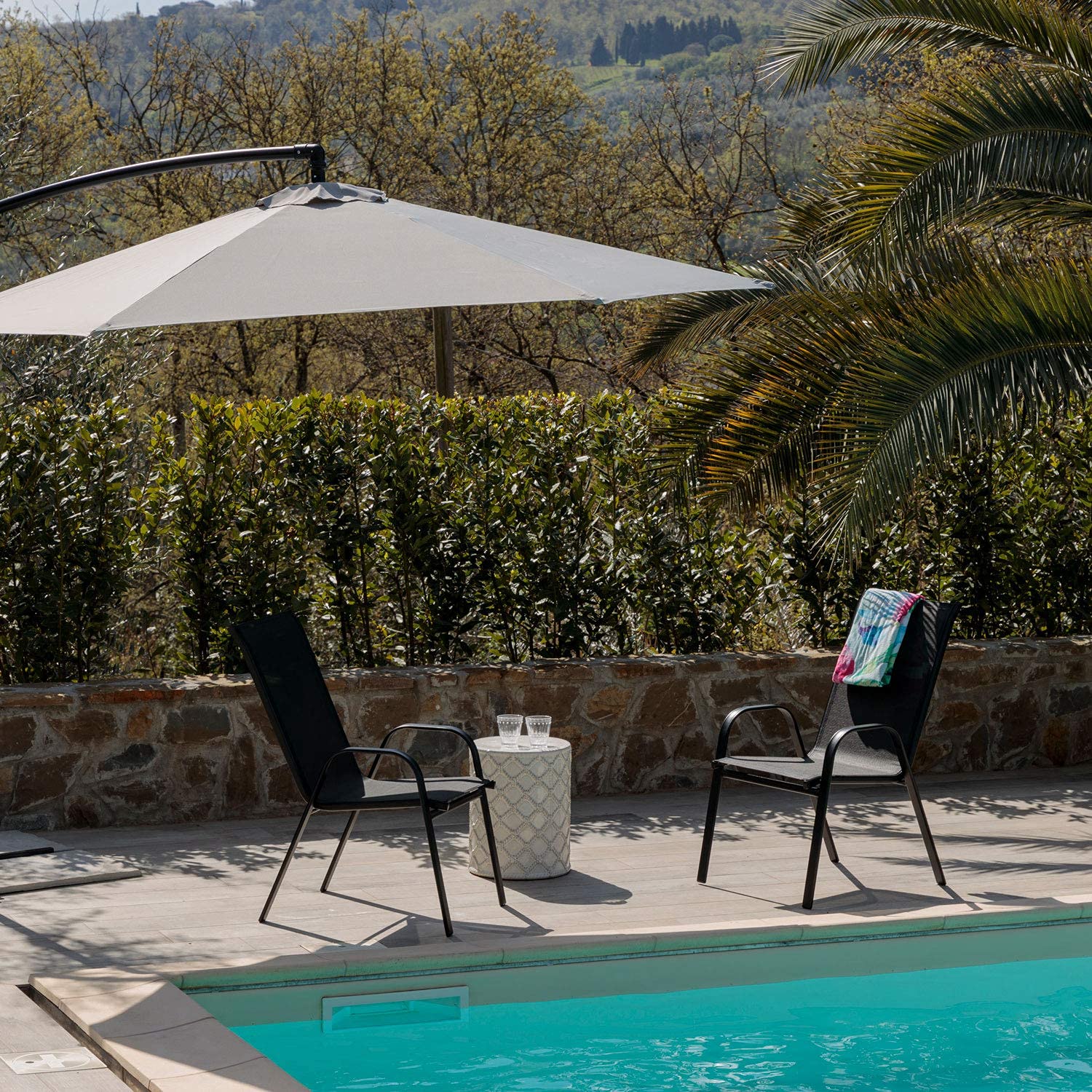 Baroni Home Set 2 Sedie Giardino Nero Metallo PVC 91x66x54 cm