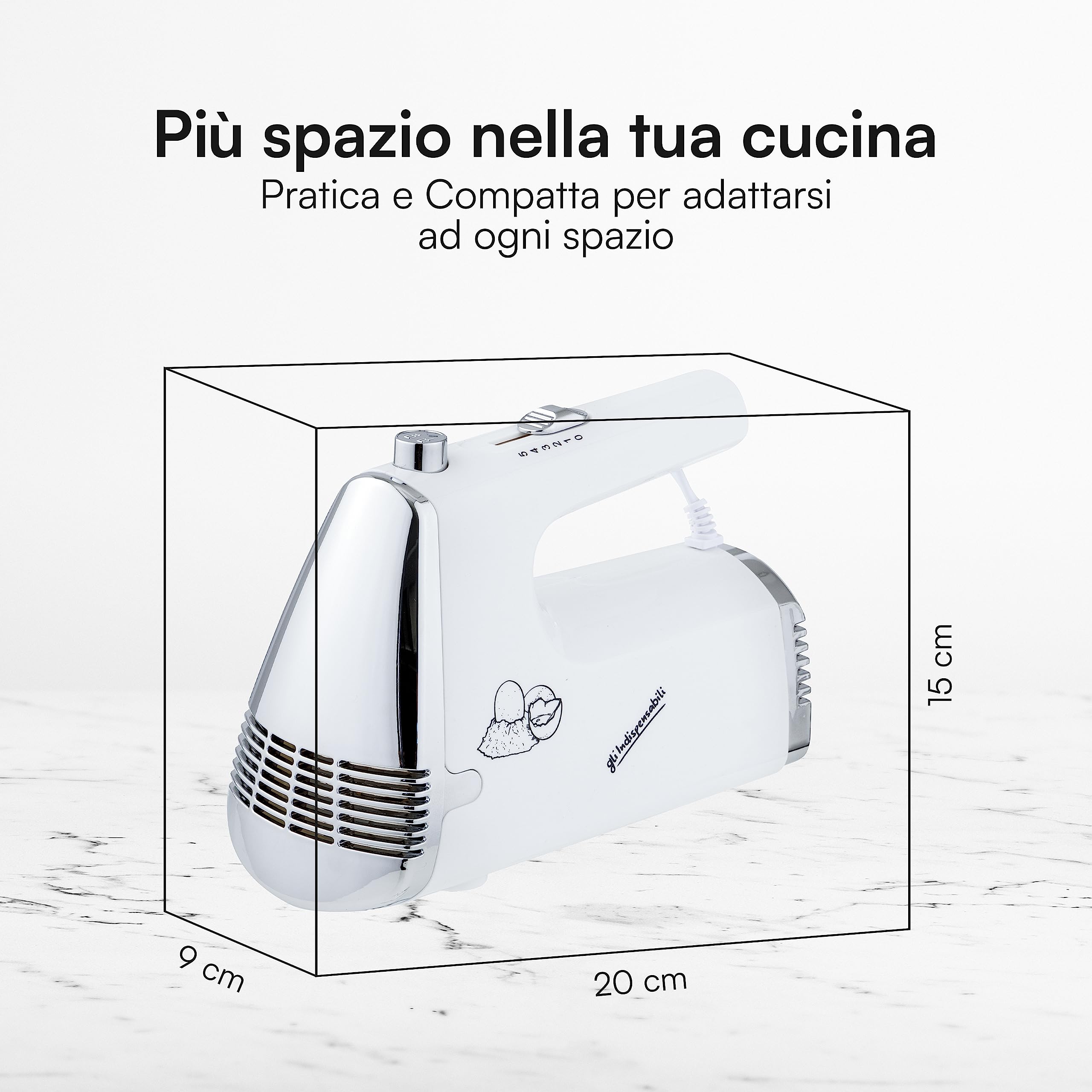 Baroni Home Sbattitore Elettrico 100W 5 Velocità Bianco
