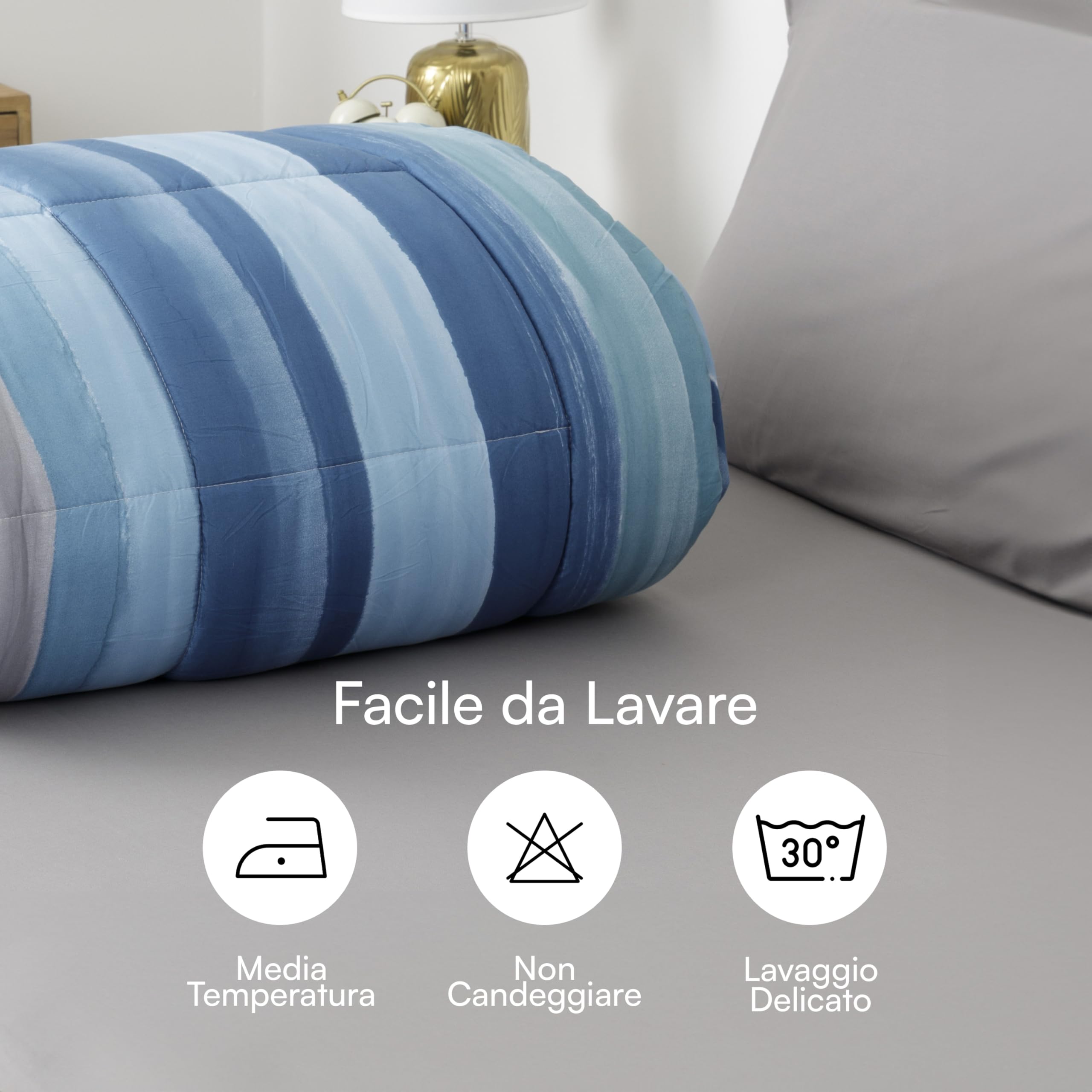 Baroni Home Piumone Matrimoniale 260x260 Righe Blu 350 g/mq anallergico