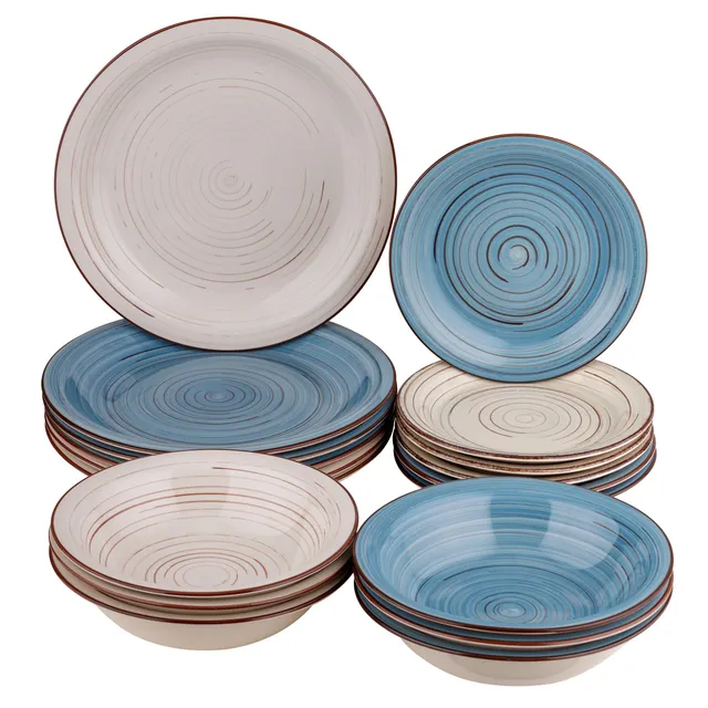 Baroni Home Servizio Piatti 18 Pezzi Ceramica Blue&Grey 6 Persone
