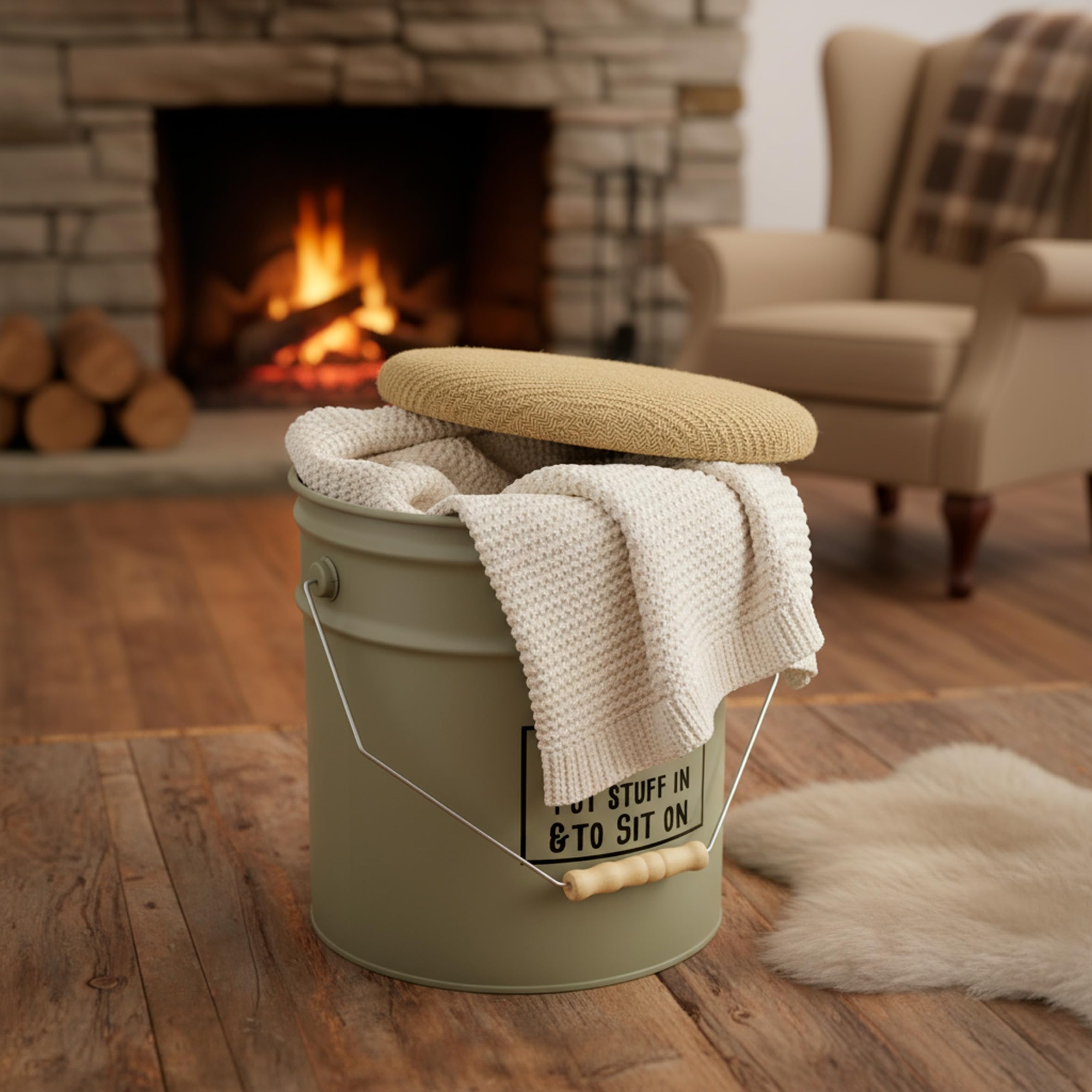 Baroni Home pouf contenitore tortora juta 40x31 cm