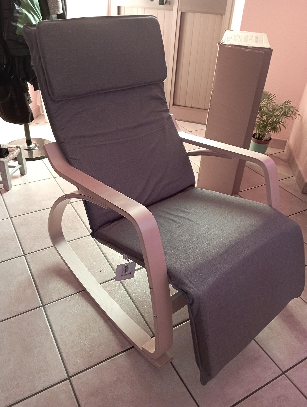 Baroni Home sedia a dondolo tessuto grigia 67x82x98 cm