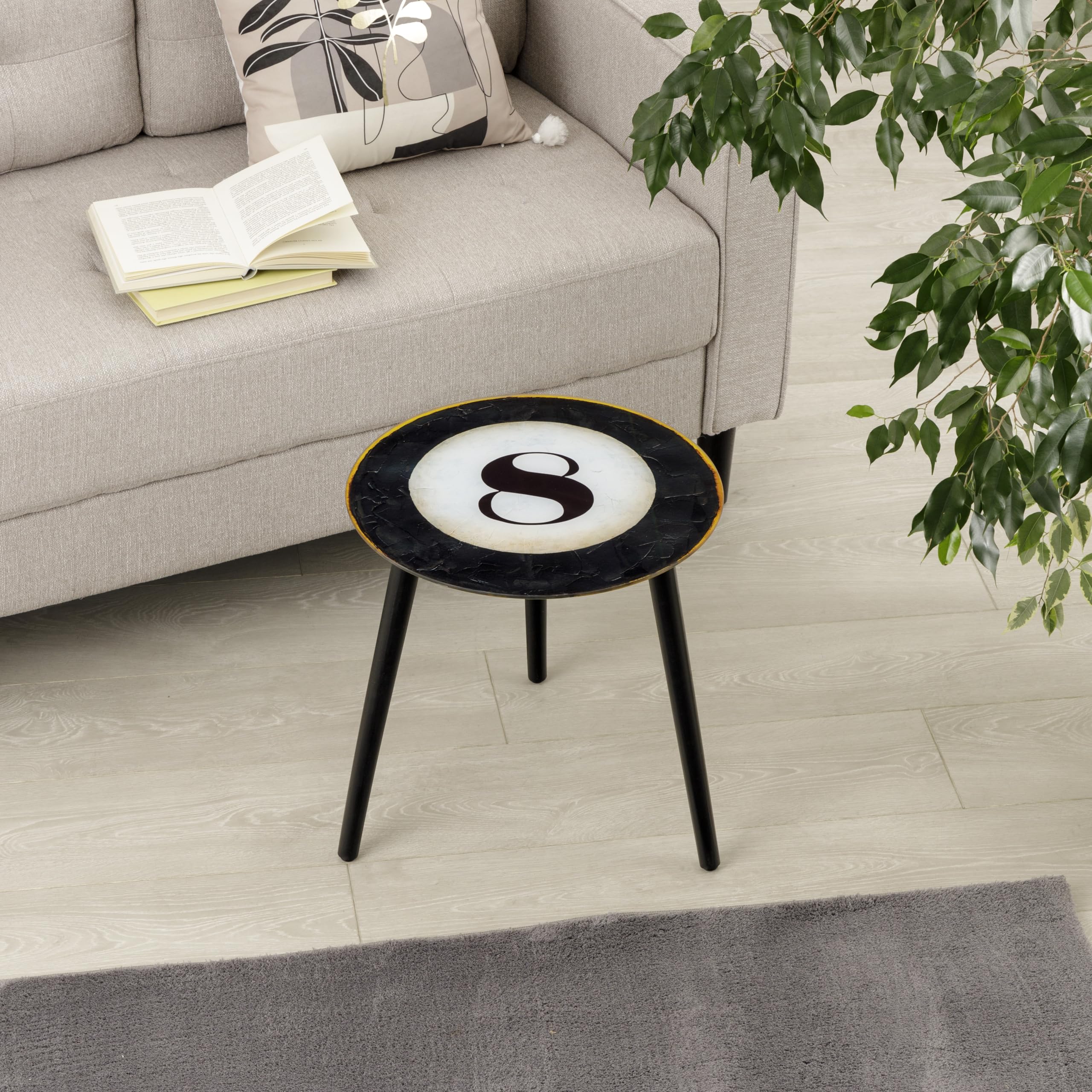 Baroni Home tavolino vetro Biliardo 42x42x40 cm soggiorno