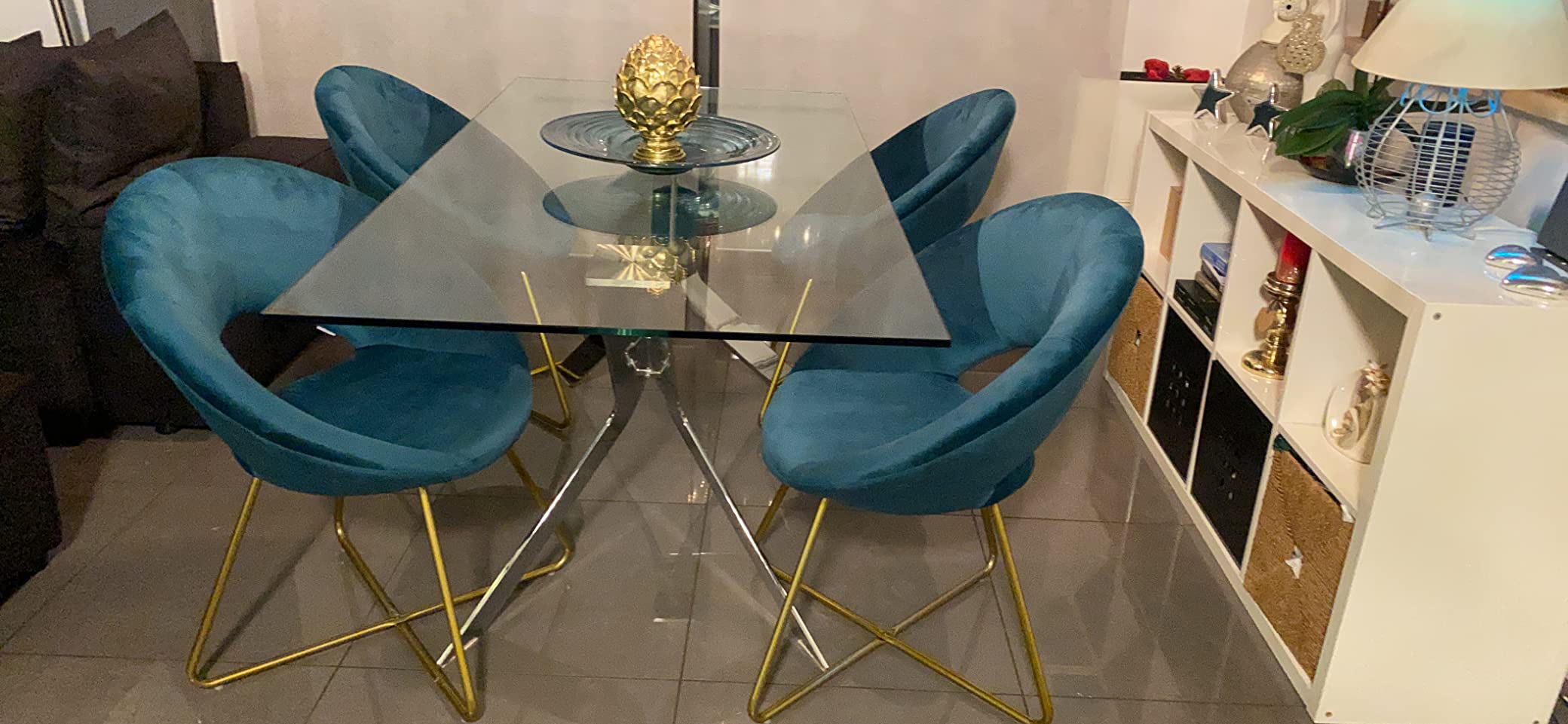 Baroni Home Montemaggi poltrona velluto petrolio gambe oro