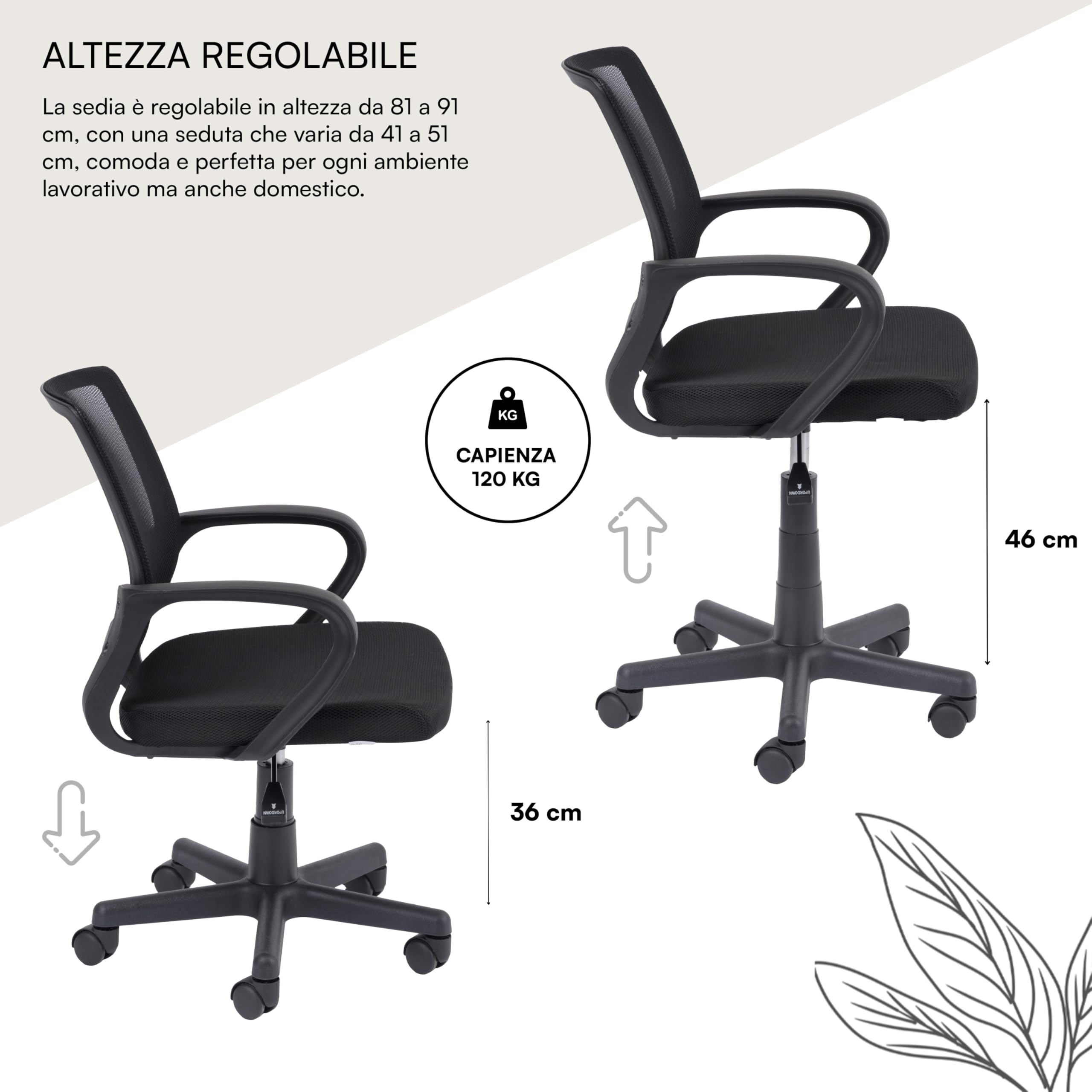 Baroni Home Sedia Ufficio Nera Ergonomica 55x48x91 cm