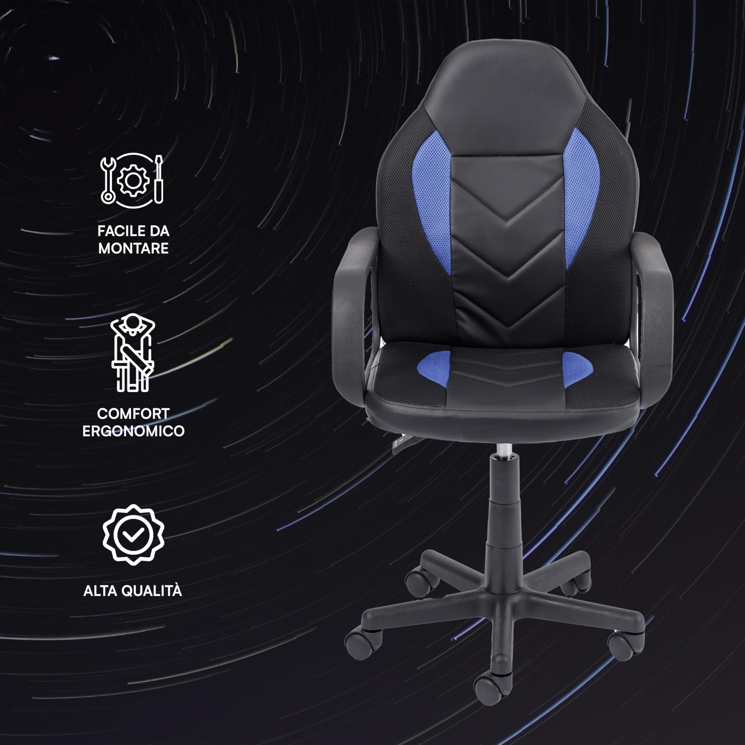Baroni Home Sedia Gaming Ergonomica Blu 56x50x106 cm