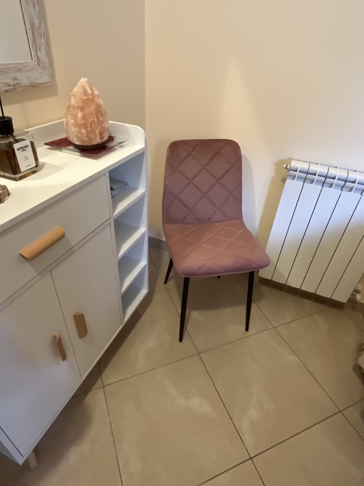 Baroni Home sedia in velluto rosa 52x44x85 cm gambe ferro