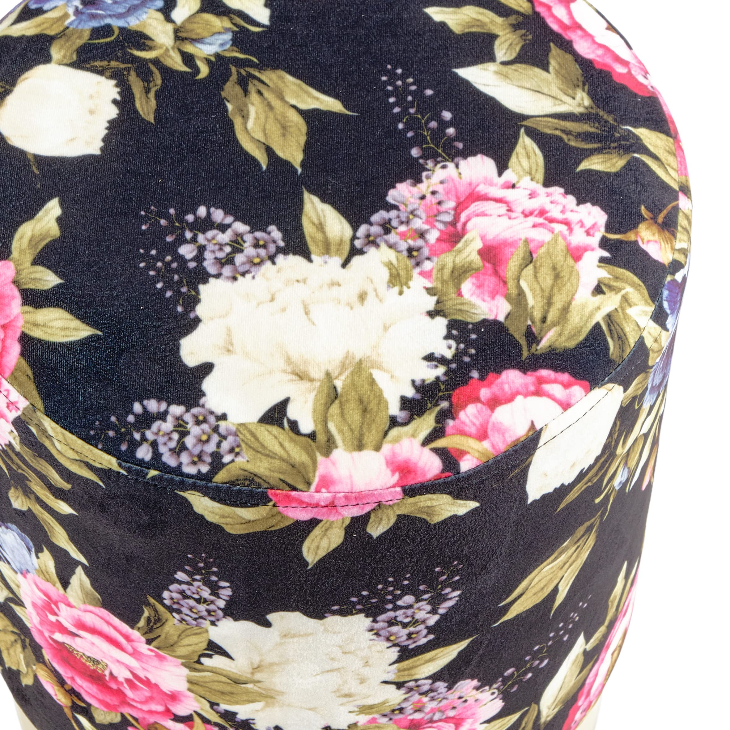 Baroni Home Pouf Cilindrico Velluto Fiori Base Nera