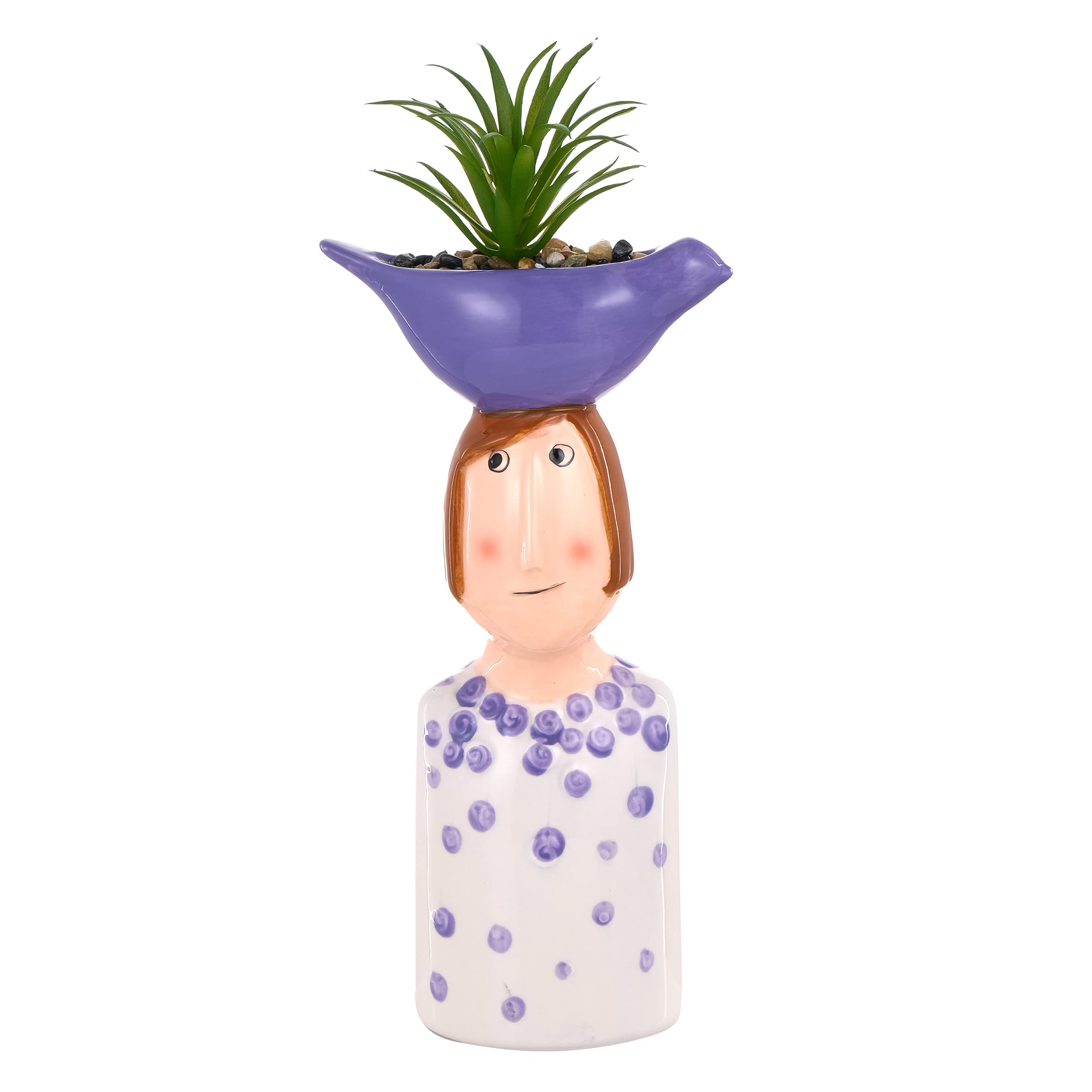 Baroni Home Vaso Testa in Ceramica Boy 11x13x27 cm Pianta