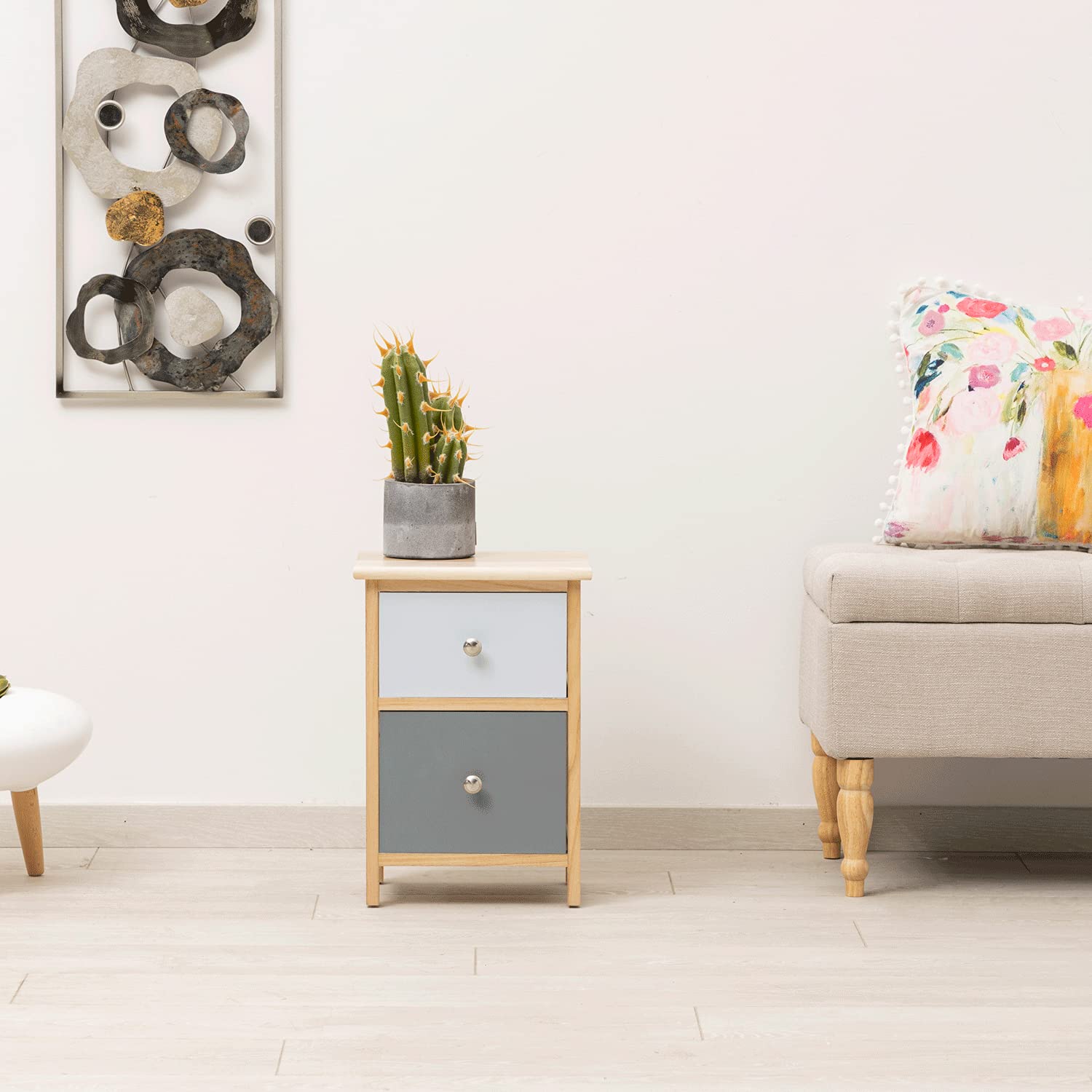 Baroni Home Comodino 2 Cassetti Legno Azzurro 30x24x43 cm
