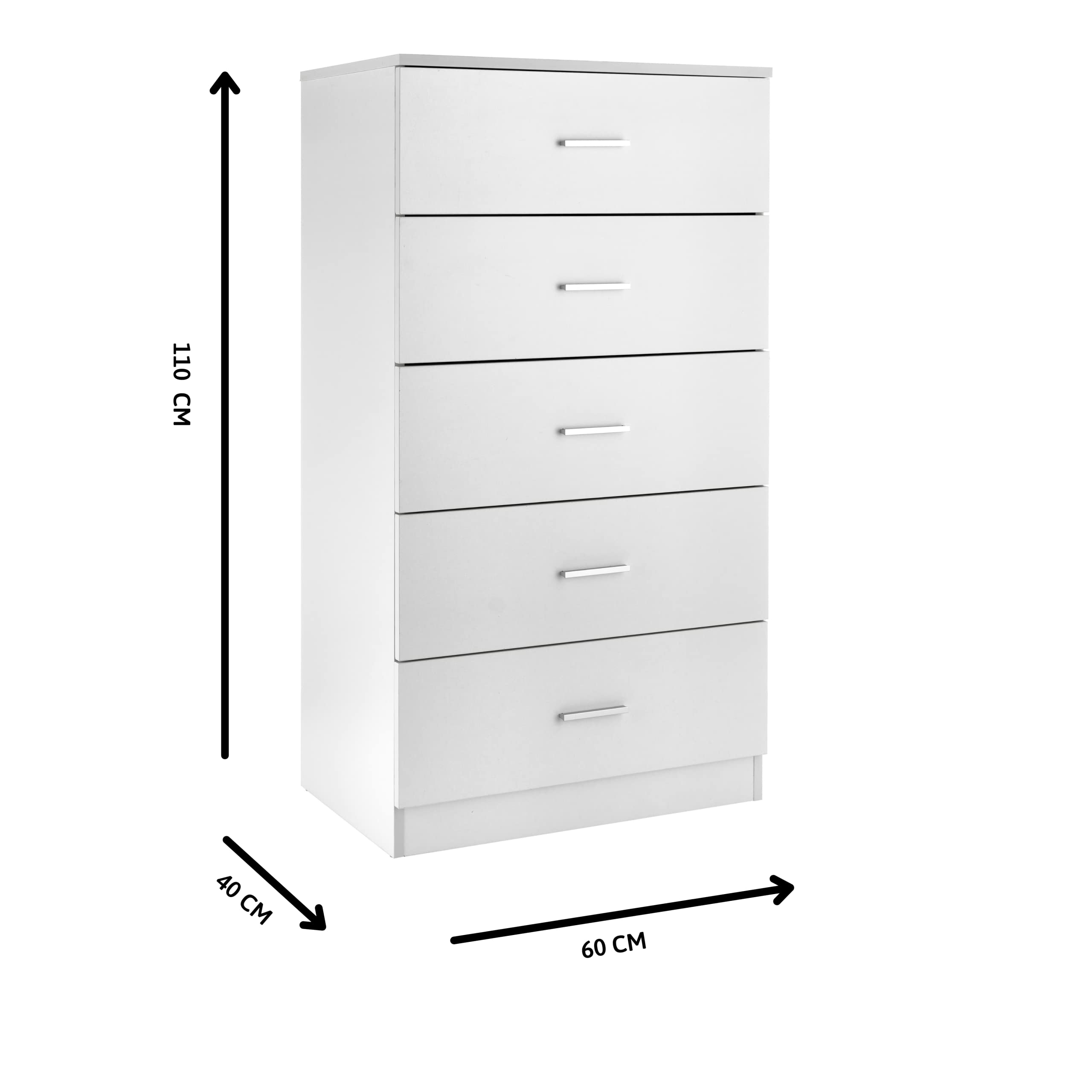 Baroni Home Cassettiera 5 Cassetti Bianca 60x40x110 in Nobilitato