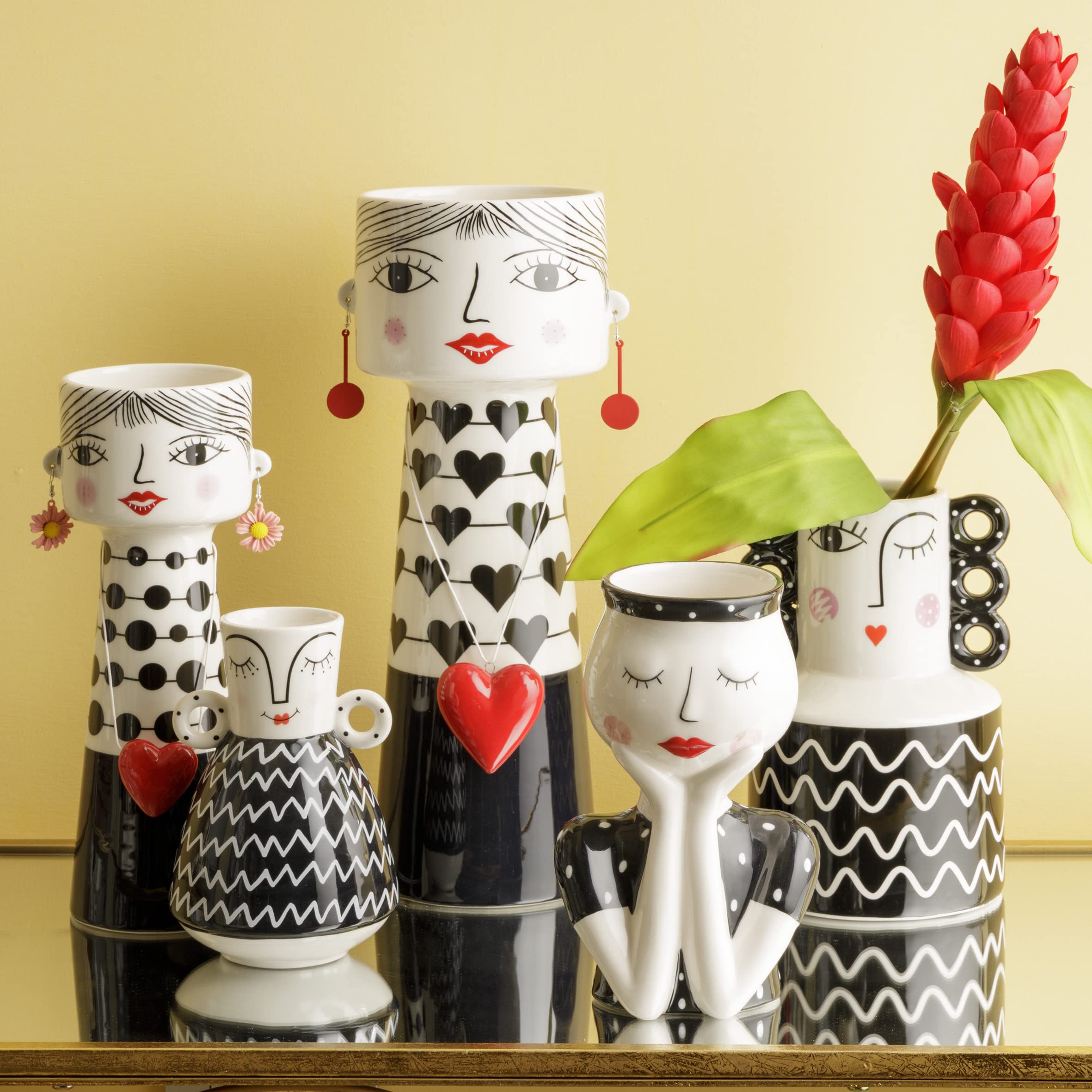 Baroni Home Vaso Pop in Ceramica Sei Manici Dipinto a Mano