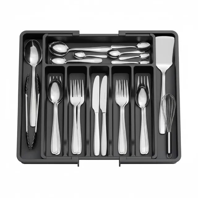 Baroni Home portaposate estendibile plastica nero 8 scomparti