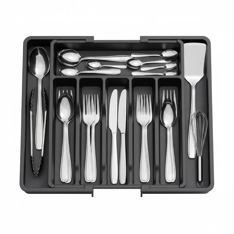 Baroni Home portaposate estendibile plastica nero 8 scomparti