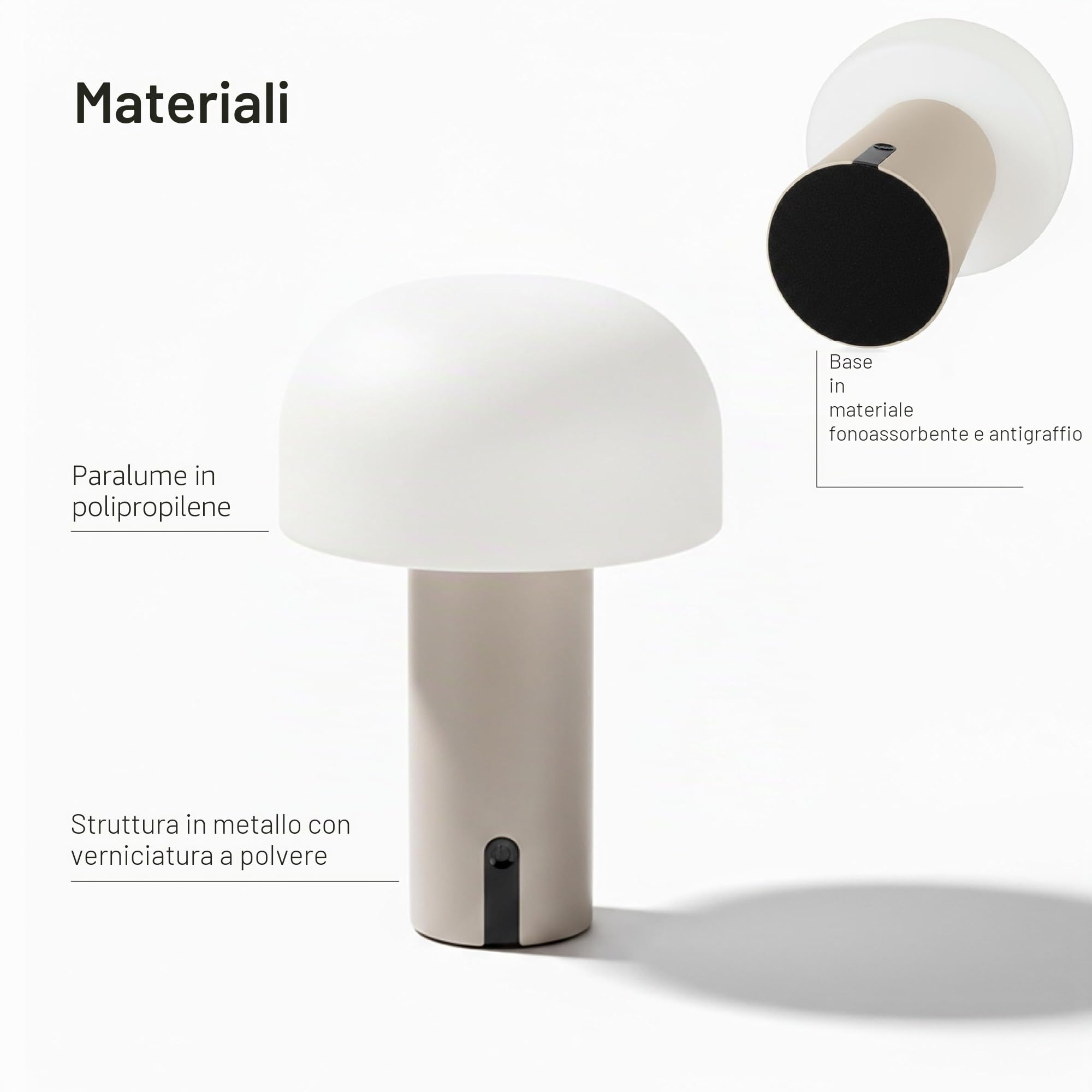 Baroni Home Lampada LED Fungo Senza Fili Tortora 22 cm Ricaricabile