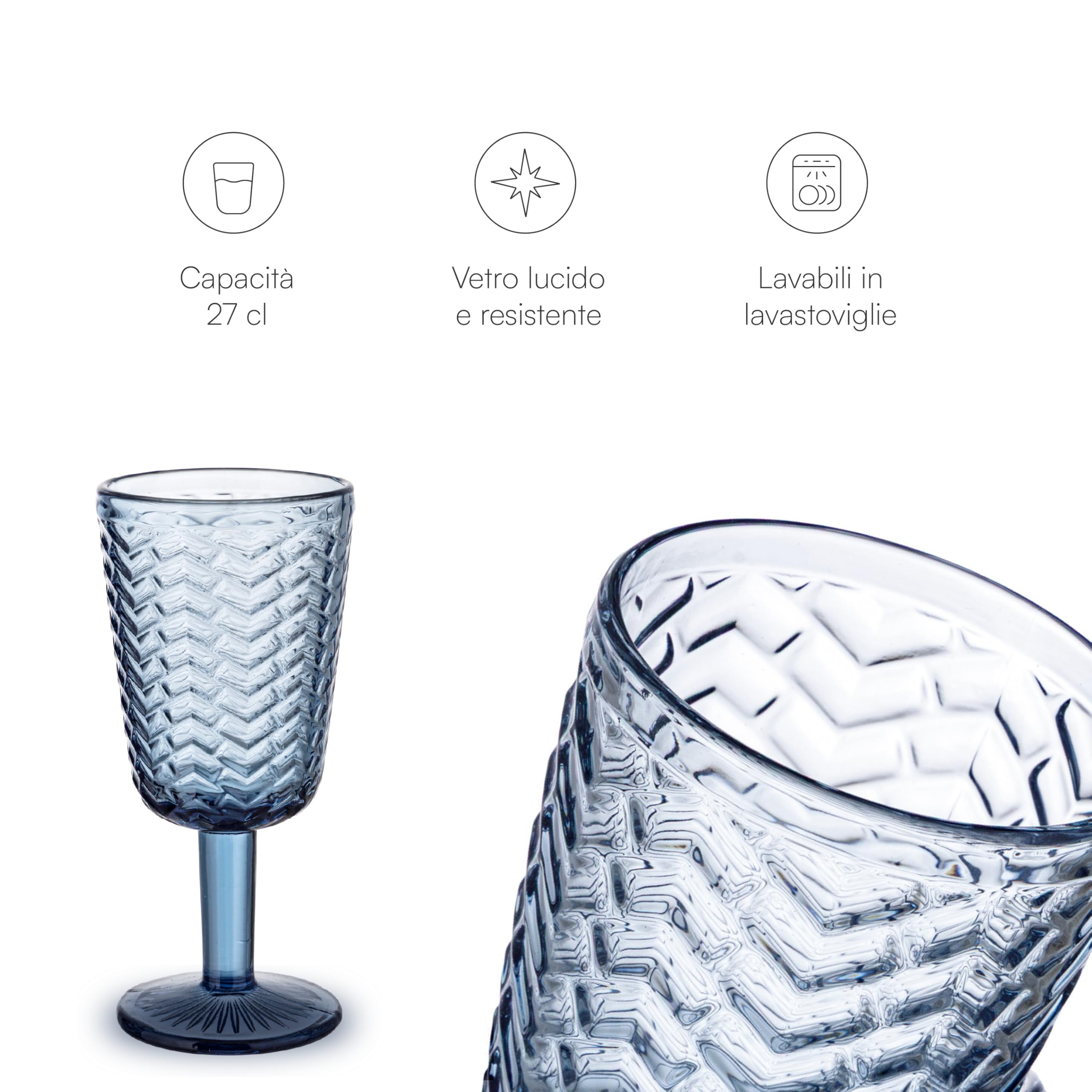 Baroni Home Wave set 6 calici vetro blu 27 cl