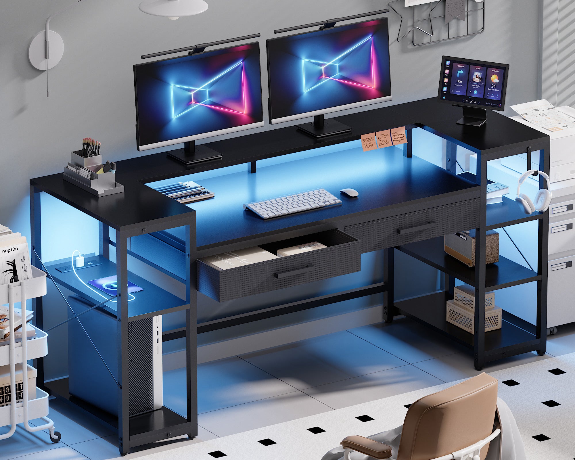 Pamray 58 Pollici Scrivania Gaming Marrone 147 cm con LED