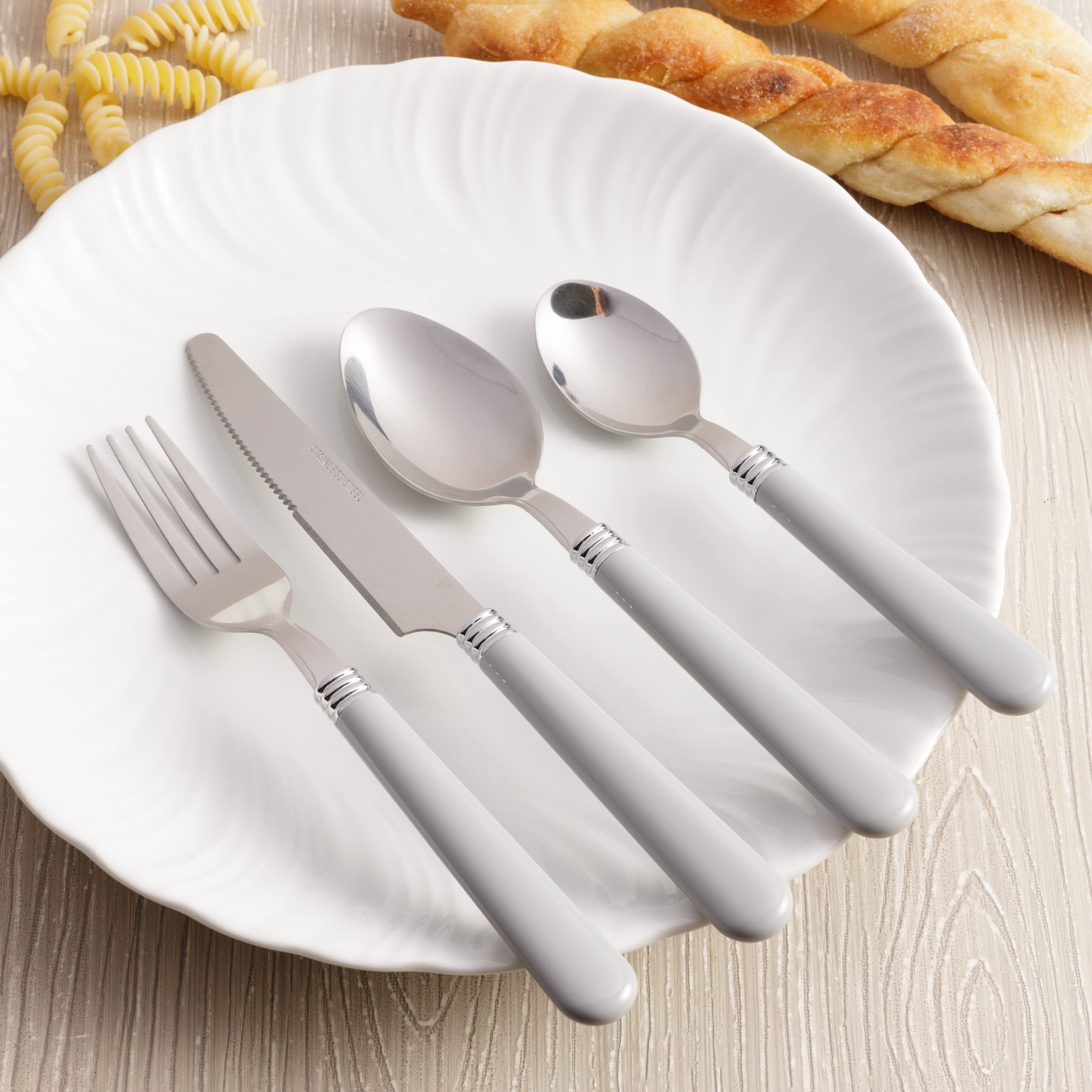 Baroni Home Set Posate 24 Pezzi Grigio Acciaio Inox