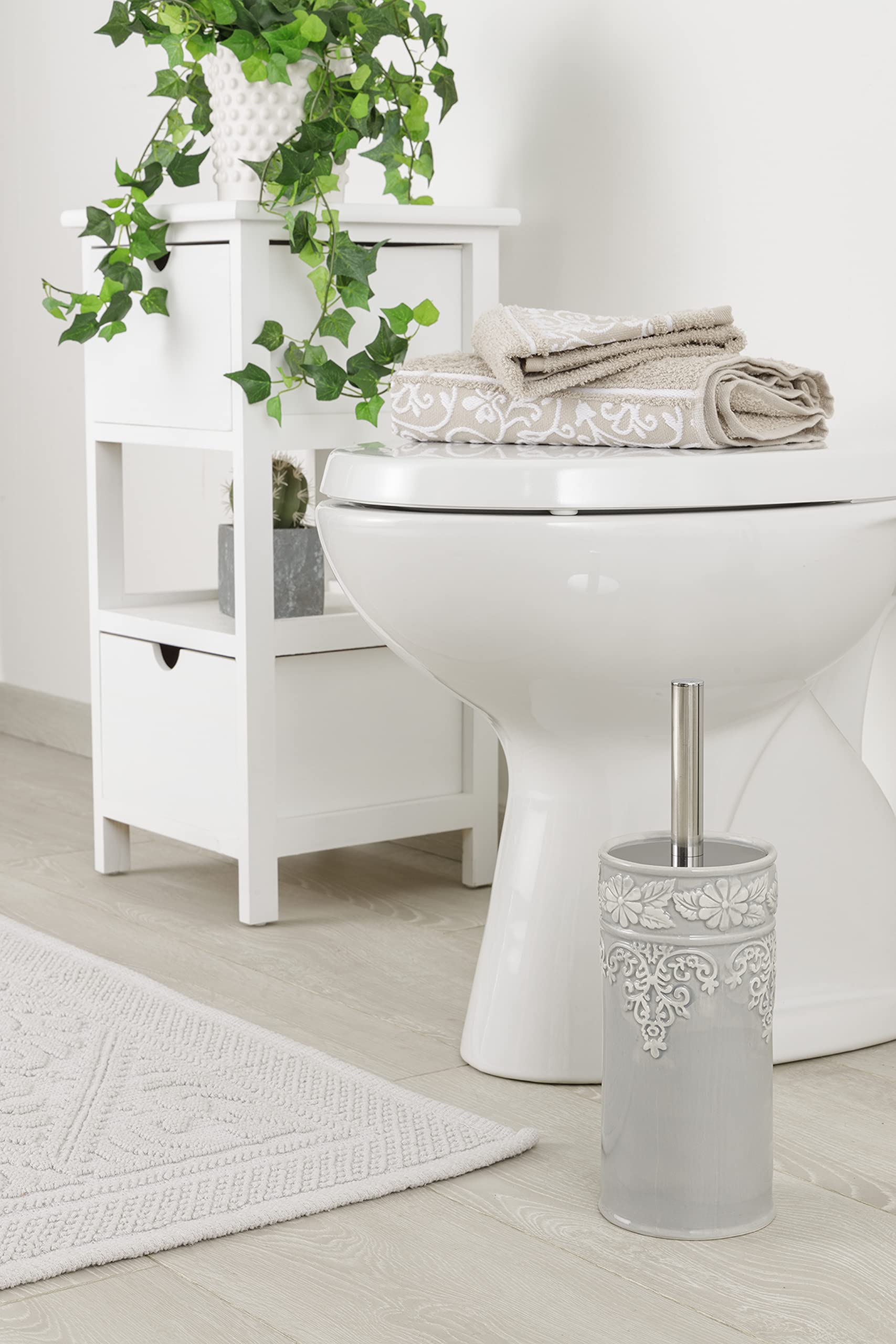 Baroni Home Scopino WC Ceramica 10x10x32 cm Grigio Decoro