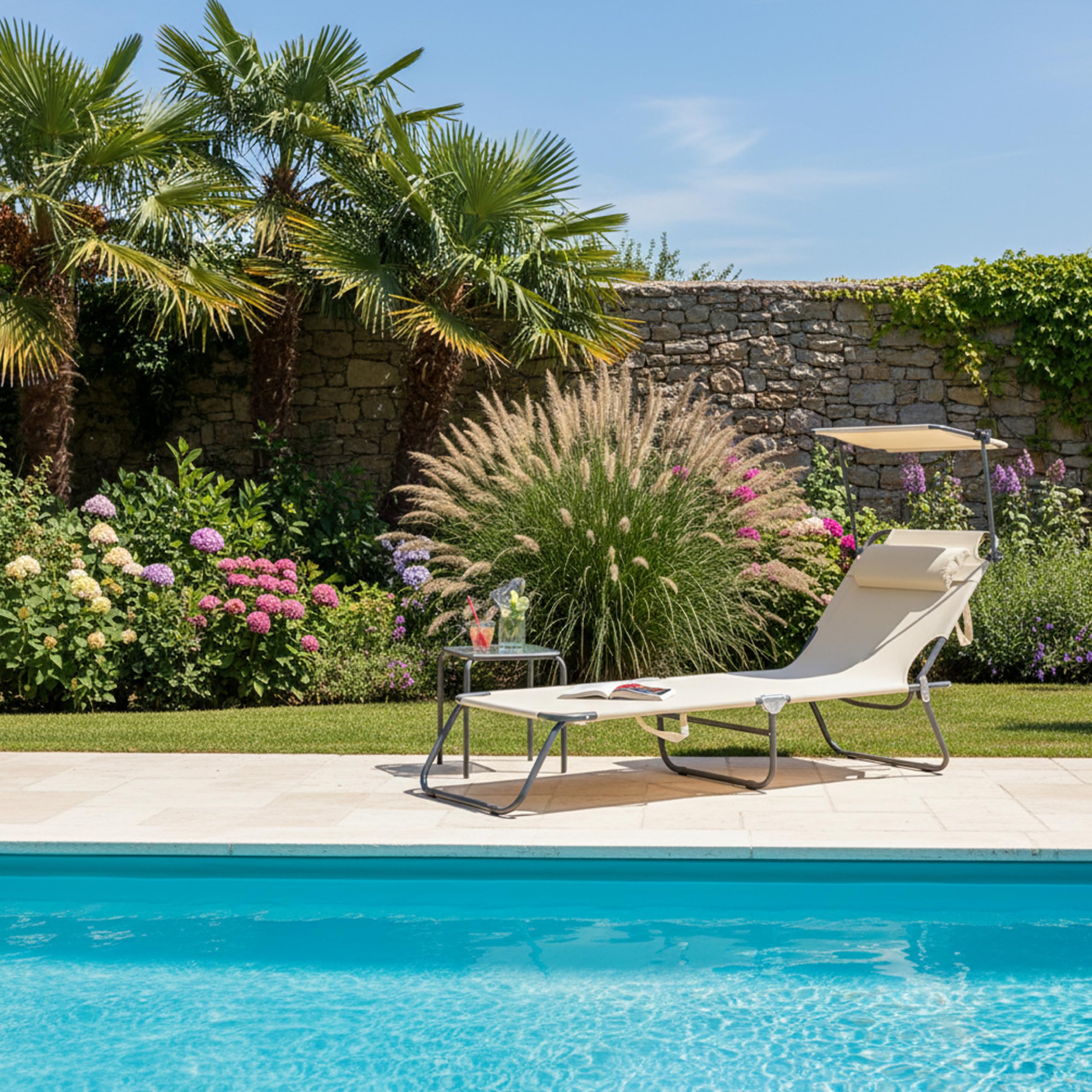 Baroni Home sdraio pieghevole panna 186x55x24 cm parasole