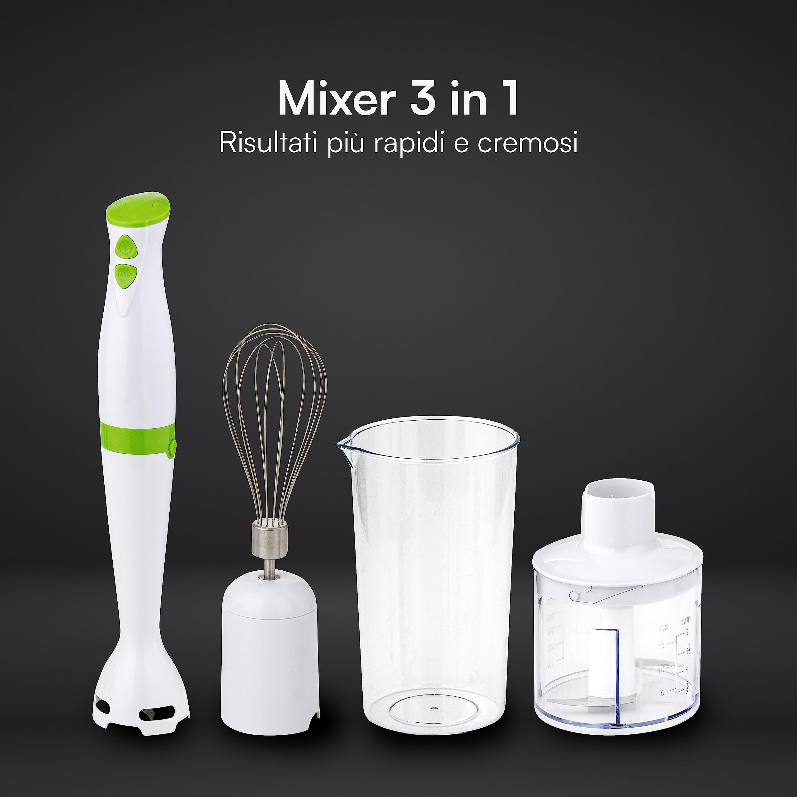 Baroni Home mixer immersione 3 in 1 200W con tritatutto