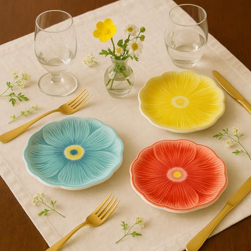 Baroni Home Set 6 Piatti Fiore ceramica colorati 19,5 cm