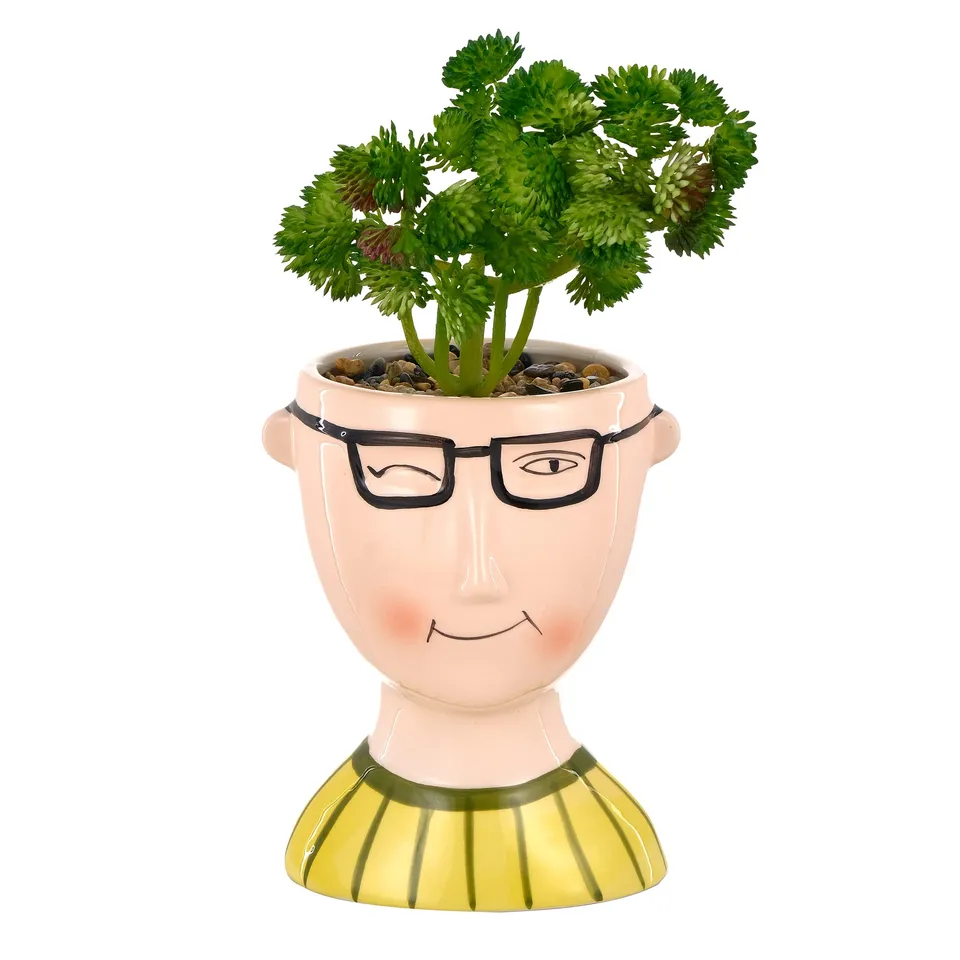 Baroni Home Vaso Testa in Ceramica Boy 11x13x27 cm Pianta