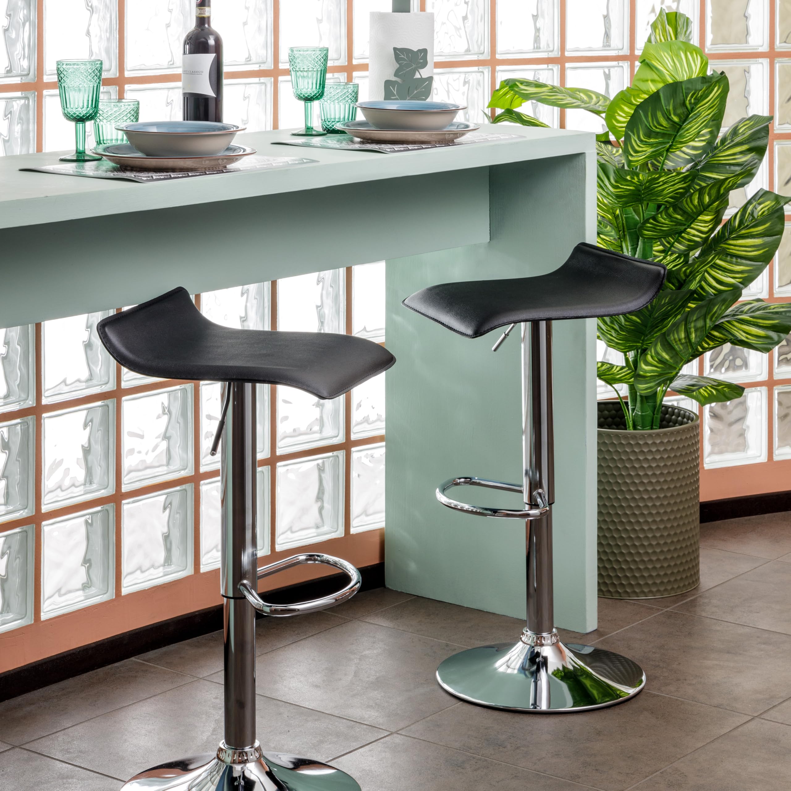 Baroni Home Set 2 Sgabelli Bar Girevoli Neri Altezza Regolabile