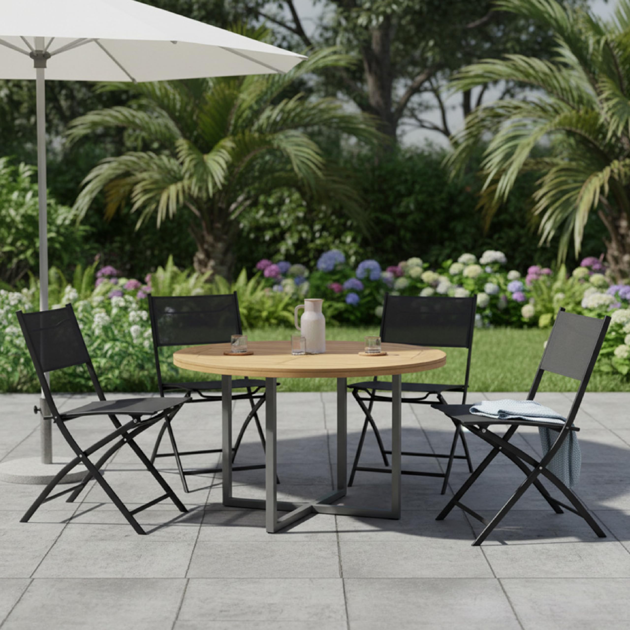 Baroni Home Set 4 Sedie Pieghevoli Nere Impermeabili 45x45x80 cm