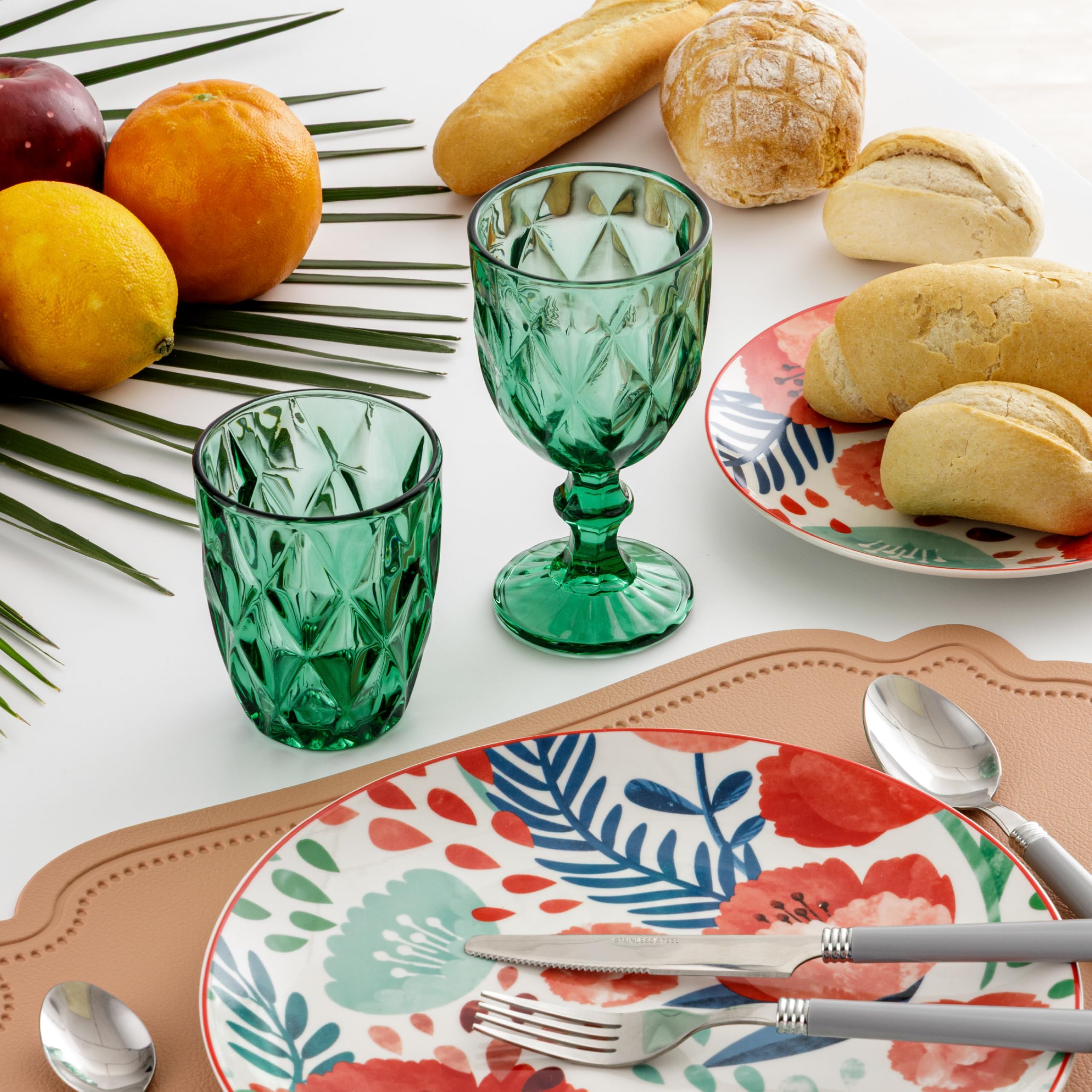 Baroni Home Set 6 Calici Diamante Vetro Verde 27 cl