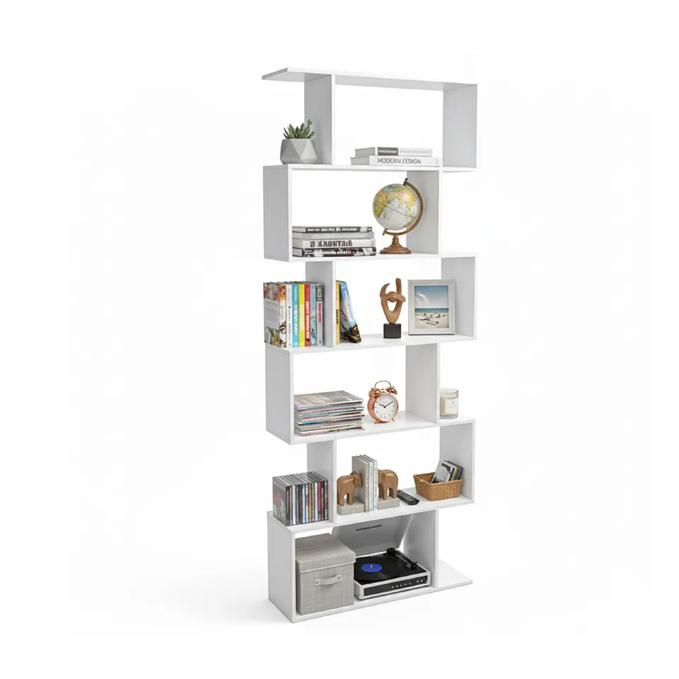 Baroni Home Libreria Zig Zag 6 Ripiani Bianco 24x70x191 cm